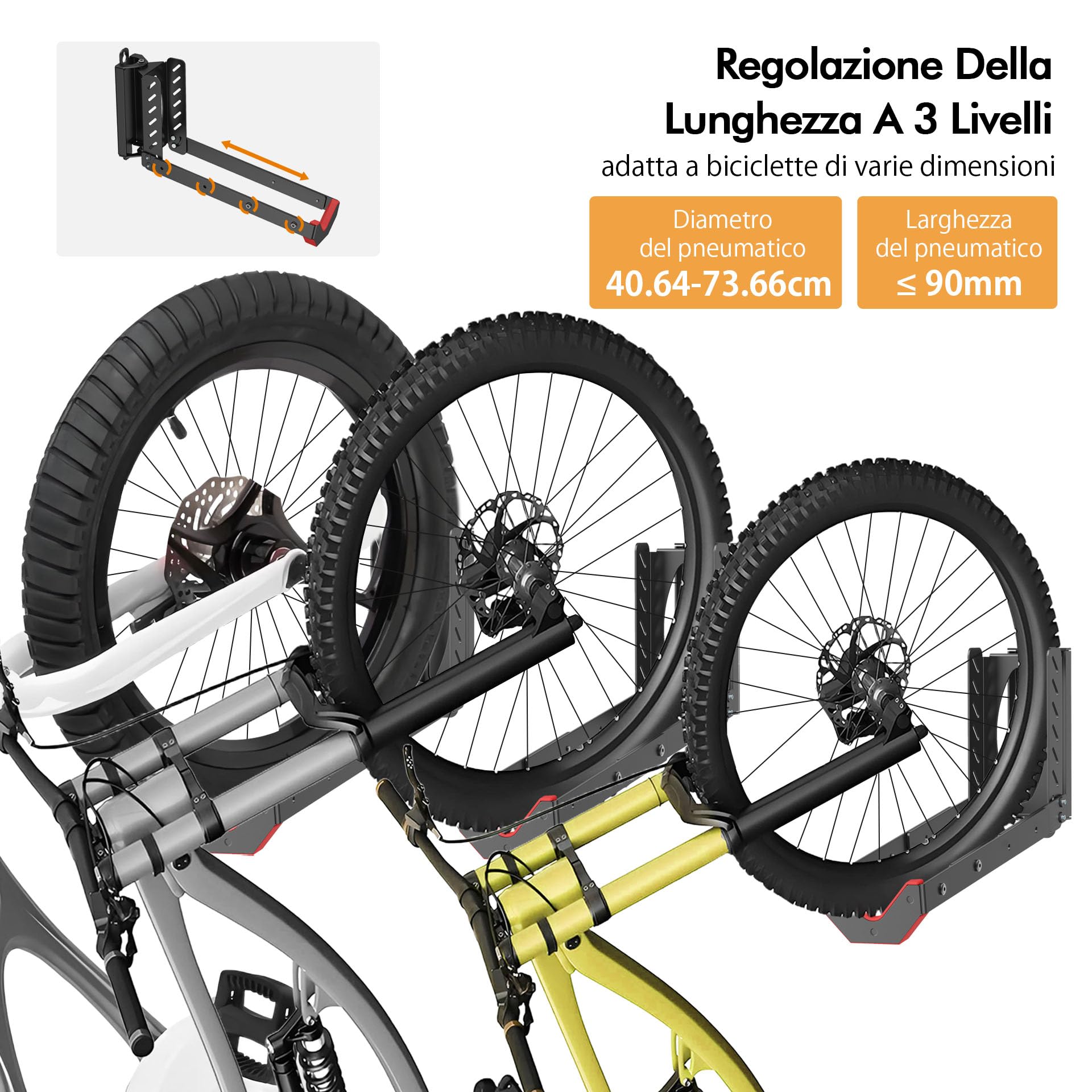 Mimoke Supporto da parete per bicicletta salvaspazio regolabile, design facile da sollevare con braccio pieghevole e funzione girevole (1)