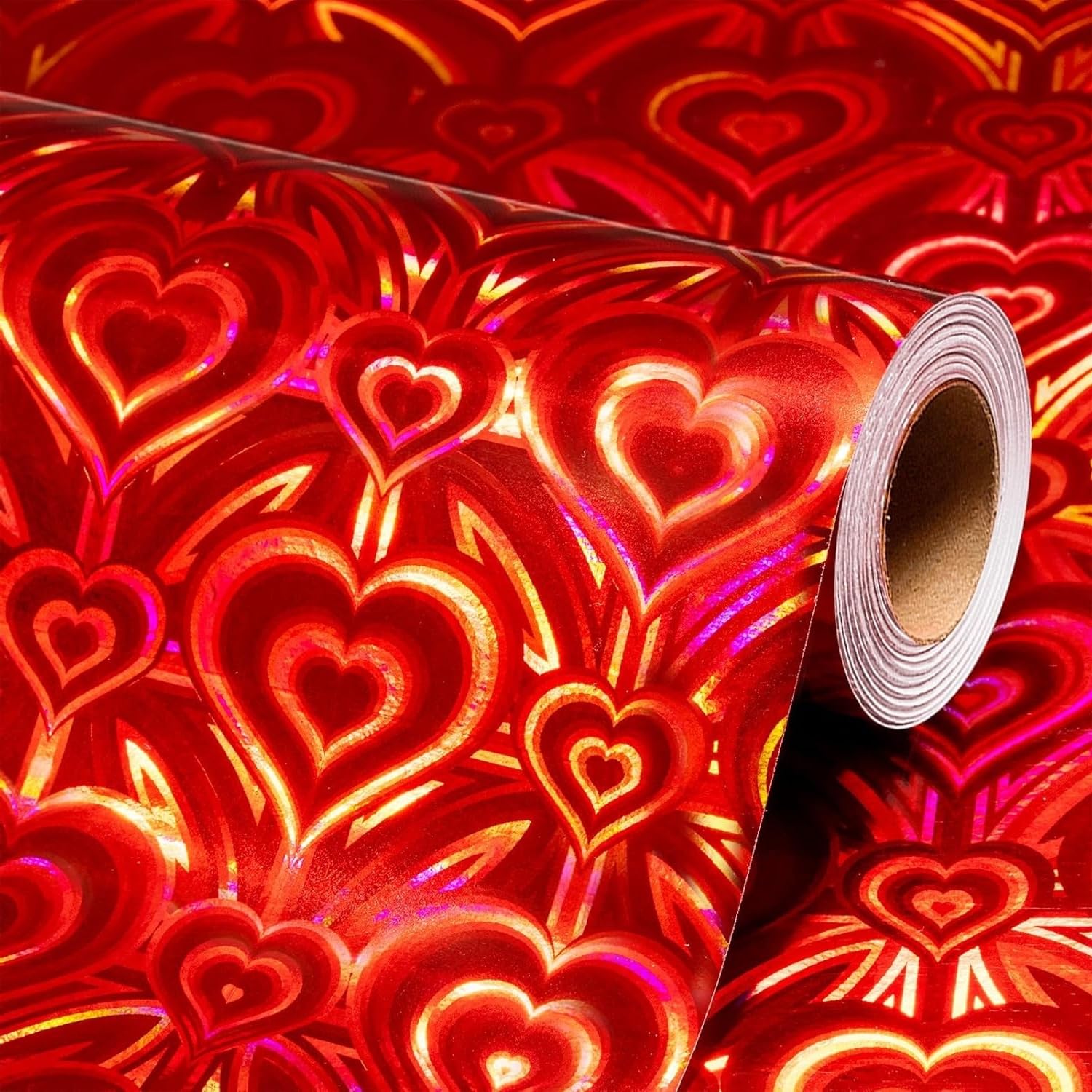 Wikadlik Red Holographic Wrapping Paper, Cute Hearts Gift Wrap Paper for Valentine's Day, Mother's Day, Wedding, Christmas, Bridal Shower - 43cm x 10m โ image 1