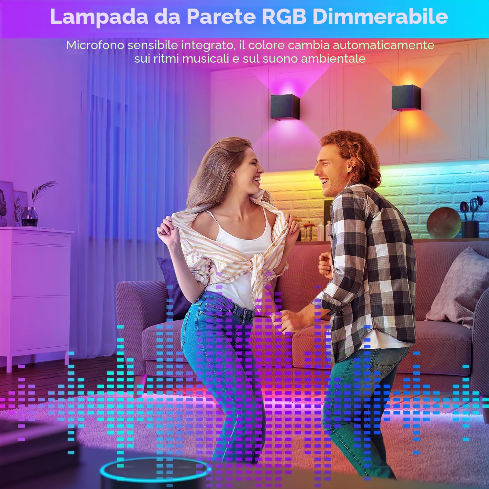2 Pezzi Lampada da Parete RGB, 9W LED Lampada da Parete Interno RGB Dimmerabile con Telecomando APP Controllo, 16 Milioni di Colore, Angolo del Fascio Regolabile Applique per Soggiorno,Camera da Letto