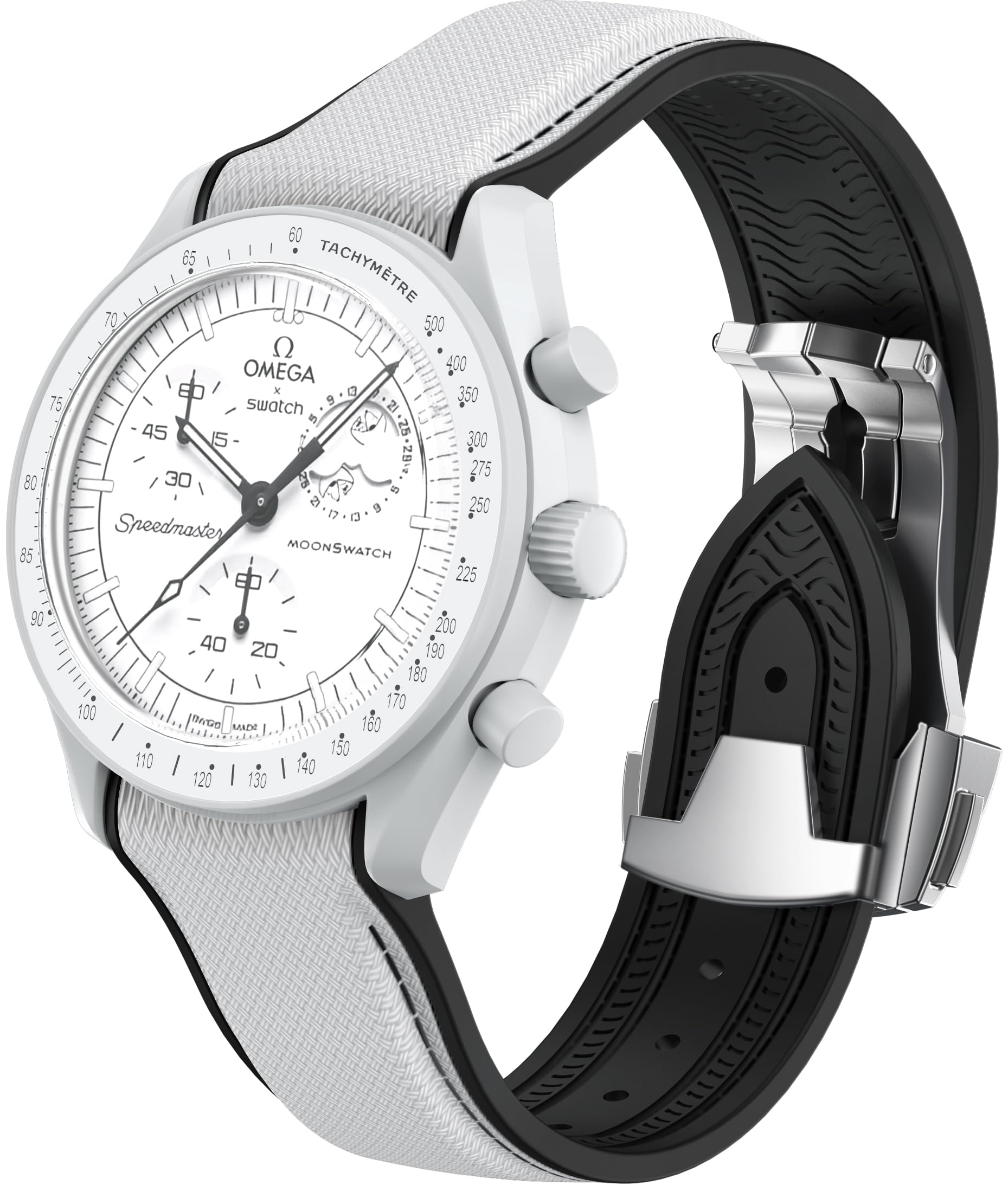 Strap for Omega x Swatch MoonSwatch Watch, 20mm Folding Buckle Compatible Curved No Gap Replacement Strap for Swatch Omega Men Women