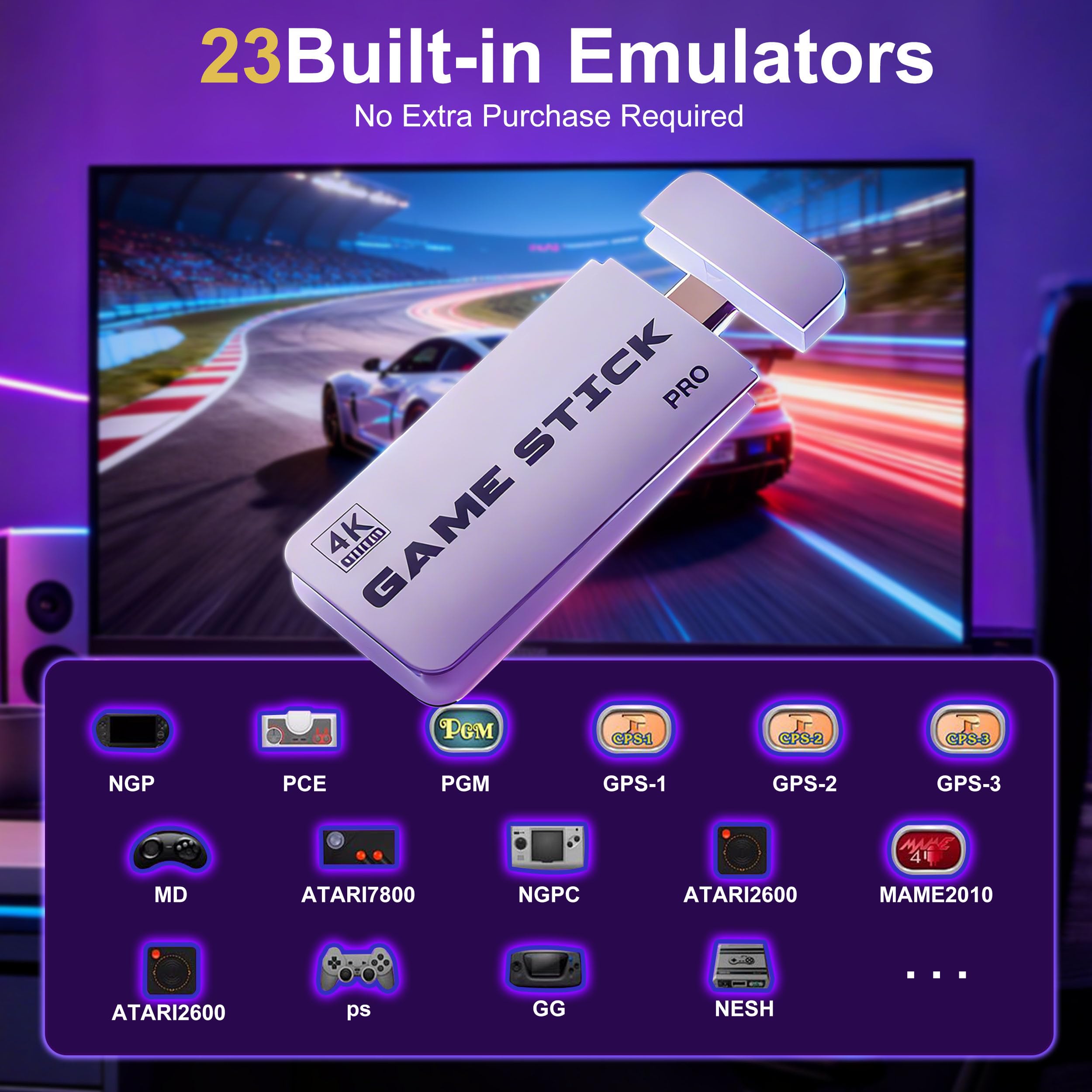 2026 Upgraded Retro Gaming Console with 20k+ Classic Games & 23 Emulators, 4K HDMI Plug & Play Game Stick for TV, Includes Dual 2.4G Wireless Controllers & Skin Stickers (64GB)