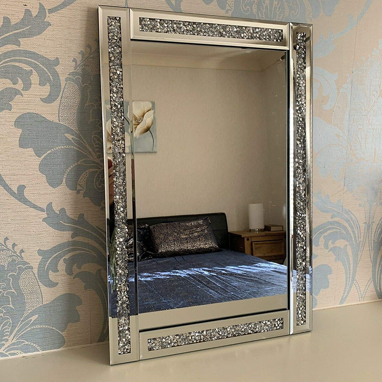 Biznest 60X40cm Crushed Jewel Wall Mirror Loose Diamante Crystal Rectangular Mirror Room Decoration Ideas