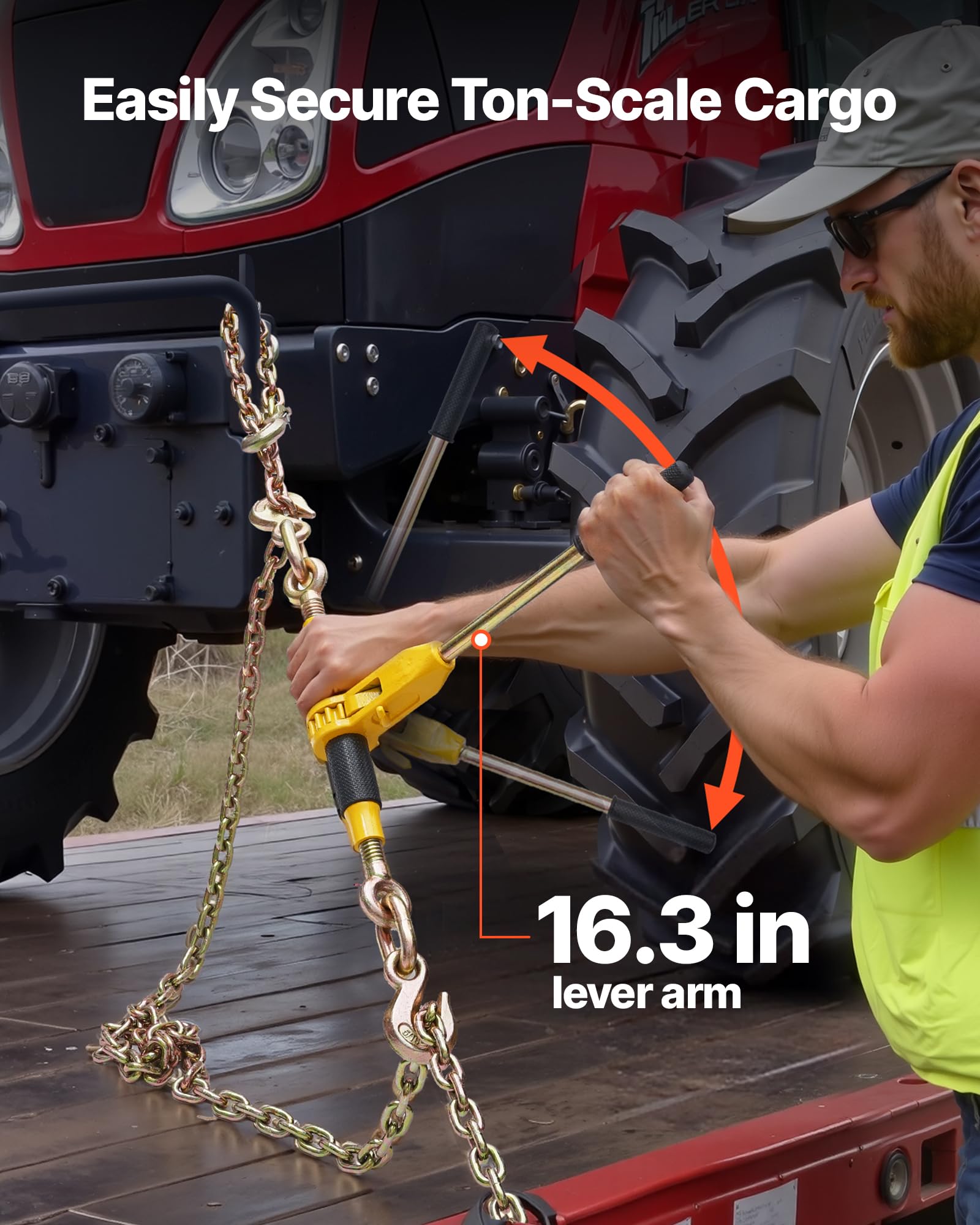 VEVOR Tensor de Trinquete con Cadenas G80 de 10 mm x 6,1 m, Kit de Cadenas y Tensores 4 Piezas Tensores de Cadena de Amarre Carga de Trabajo de 4173 kg para Transporte, Remolque, Rala y Elevación