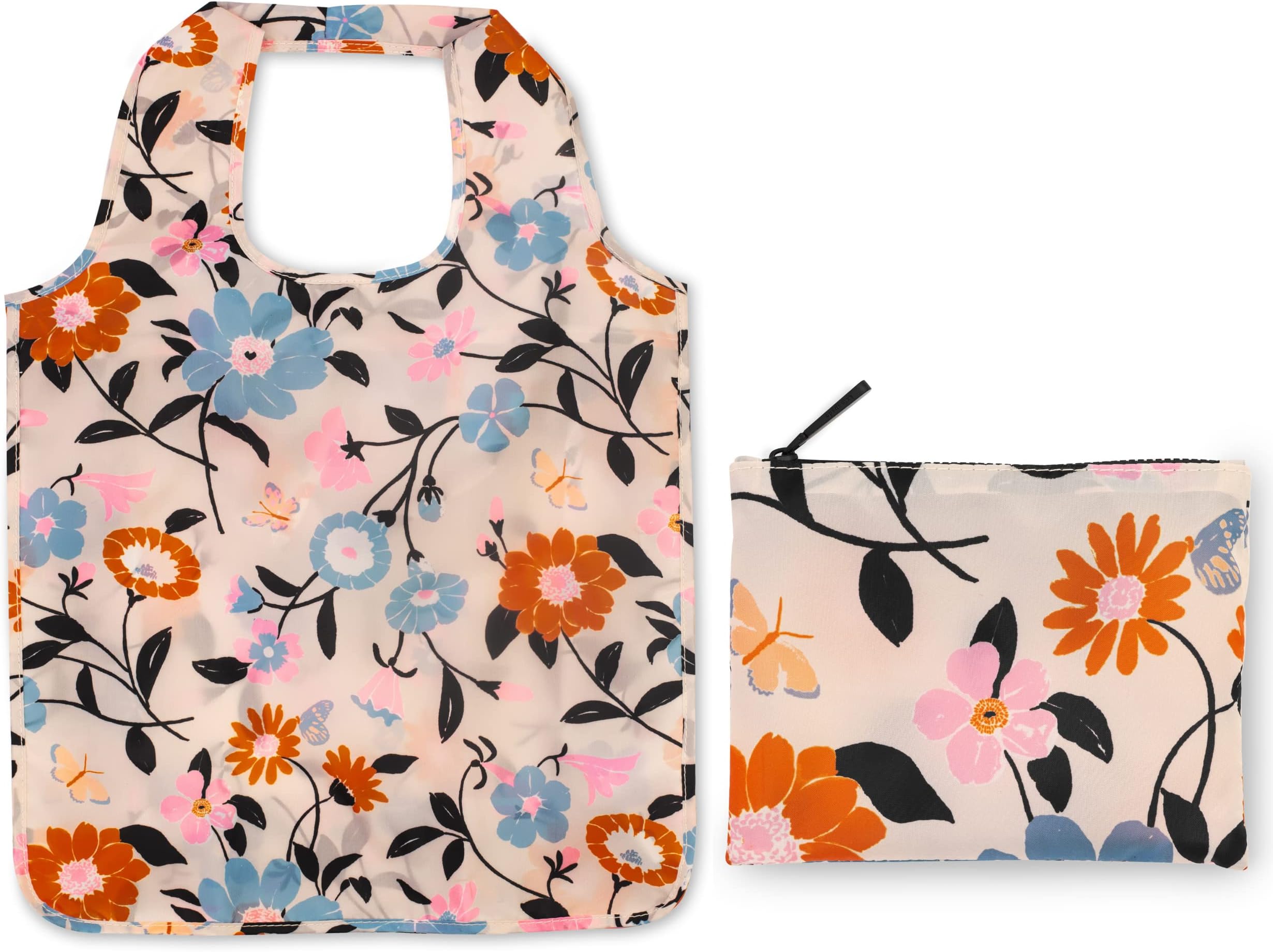 Kate Spade New YorkReusable Produce Bags, Shopping Tote with Zipper Storage Pouch, Lightweight Foldable Grocery Bag