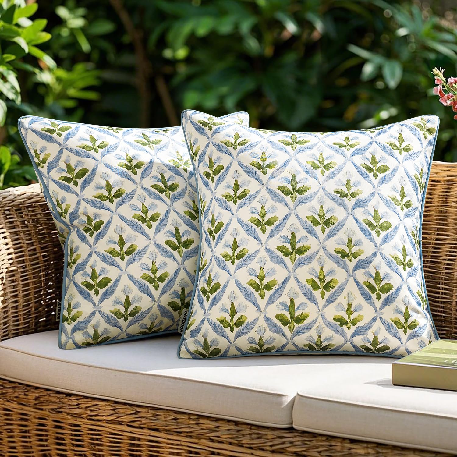 MIULEE Outdoor Floral Pillow Covers Waterproof 18x18 Blue-Green
