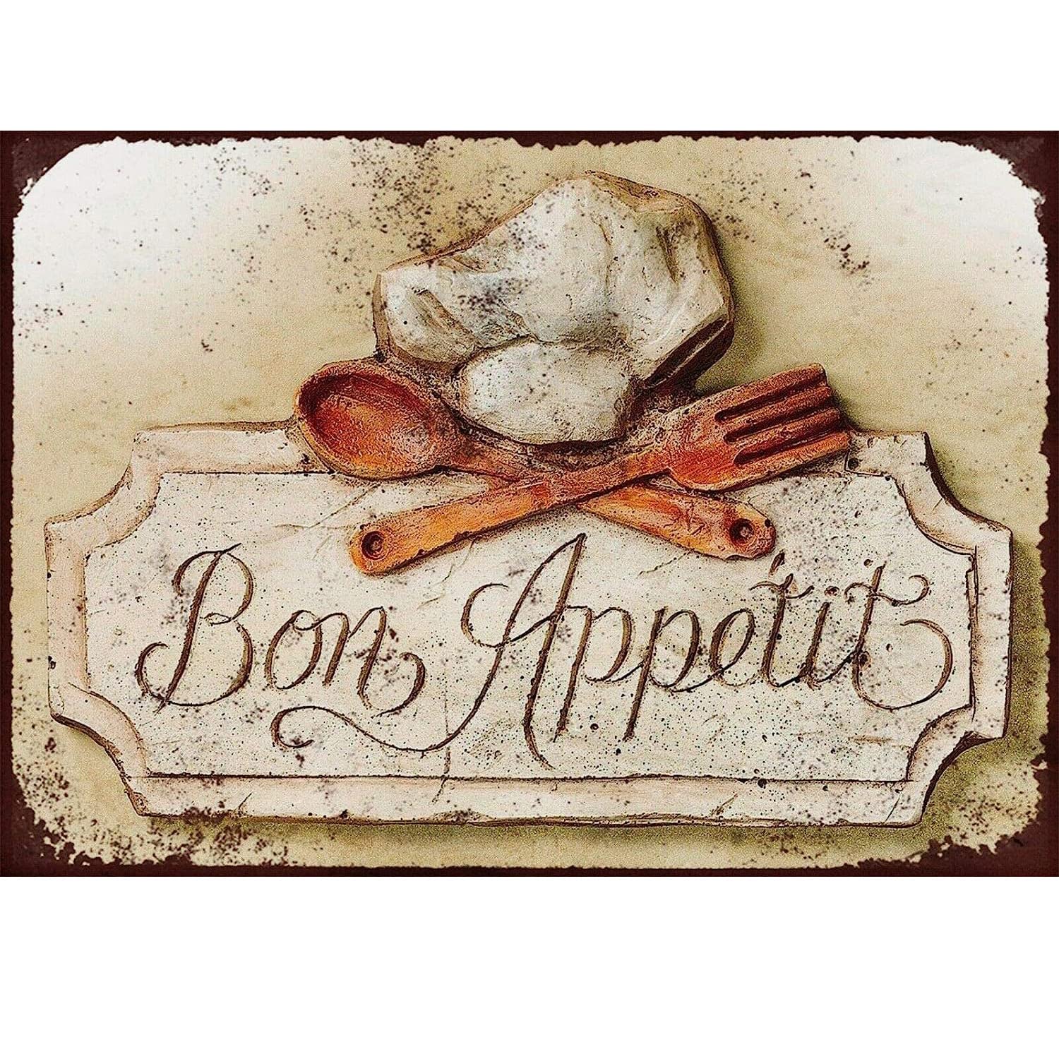 Yelacecca Bon Appetit French Chef Plaque Wall Decor Funny Vintage Metal Sign Poster 8X12 Inches