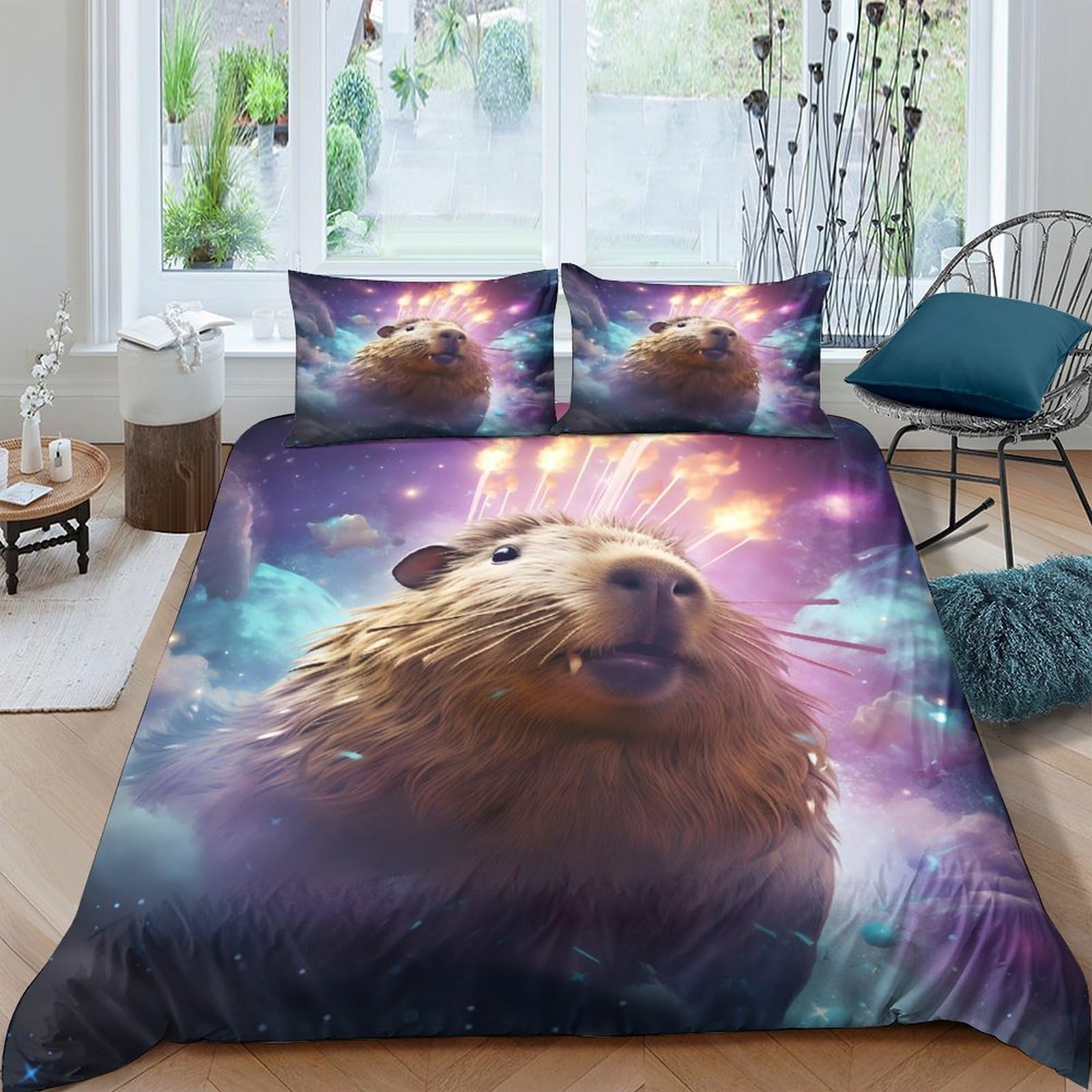 Ctjqhvkz Style-5 3D Printed Cosmic Capybara Fitted Sheet Microfiber Soft Galaxy Nebula Mattress Cover For Bedroom Dorm Protection Decor Single（135X200cm）