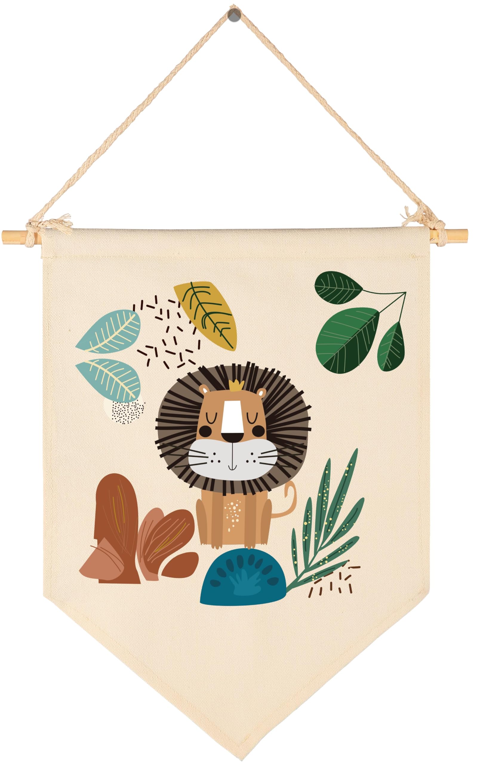Woodland Animal Lion-Baby Gift Shower-Gift for Baby Girls Boys Kids-Canvas Hanging Flag Banner Pennant Wall Decor Gift for Nursery Baby Room Playroom Homeschool Bedroom
