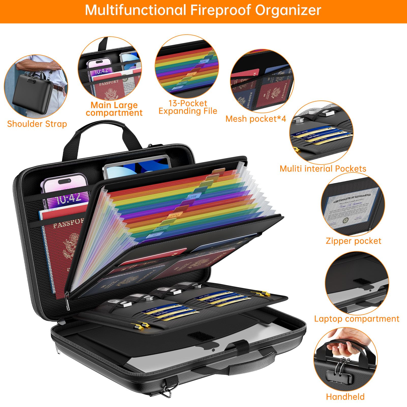 Amazon.com : JHSafer Fireproof Document Organizer with Lock,Hard