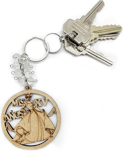 RBN 12 llaveros con diseño de madera dulce de 15 piezas, recuerdos de quinceañera para niña con bolsas de organza (plateado)