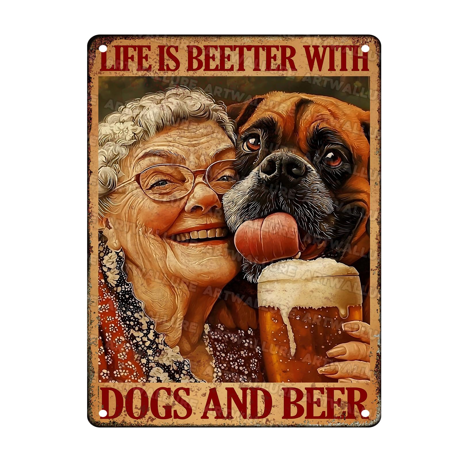 Dog Vintage Sign Life is Better with Dogs for Home Bar Pub Kitchen Garage Restaurant Wall Deocr 12x16inch