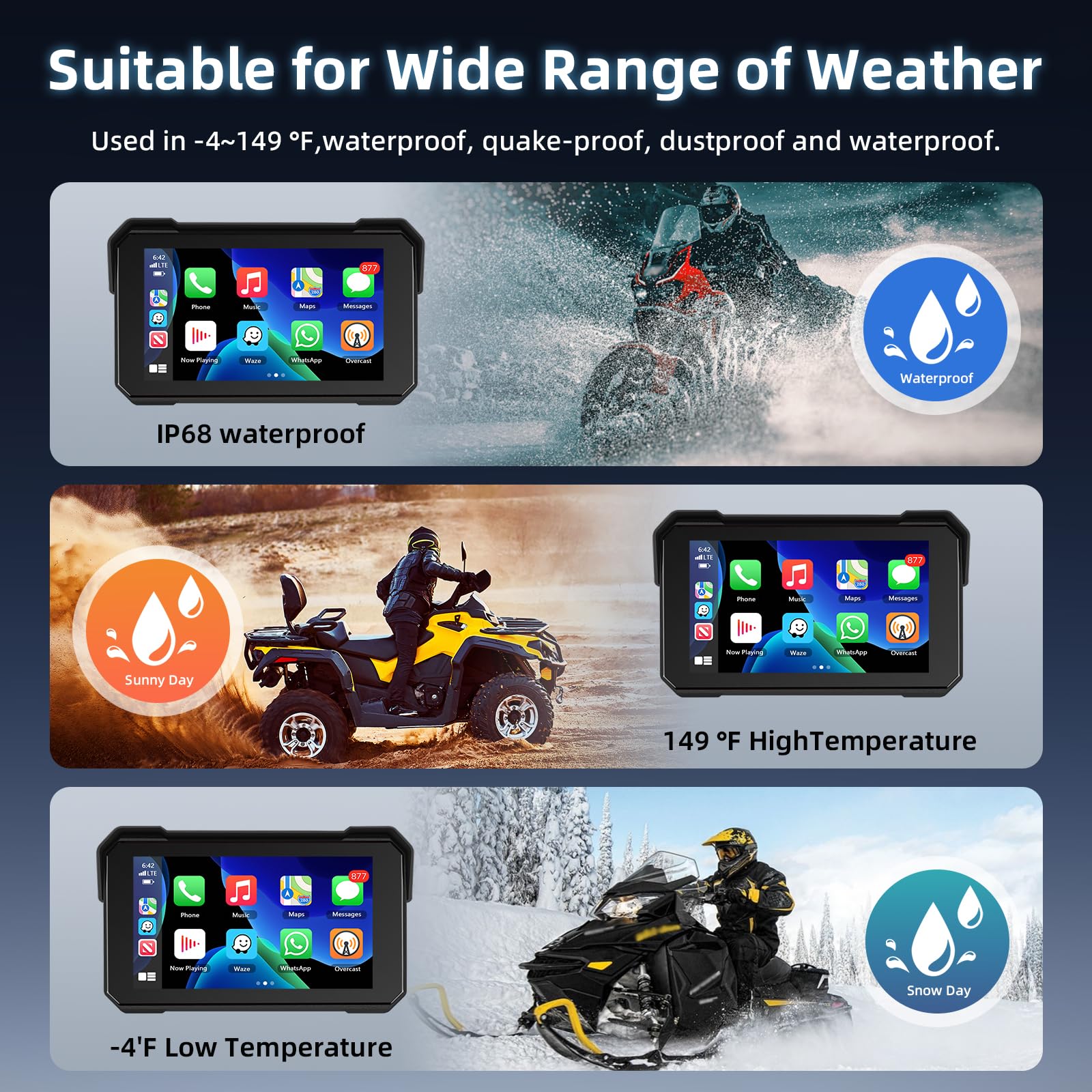 Schermo Carplay per Moto con Senza Fili CarPlay e Android Auto, 5 Pollici Impermeabile Touchscreen, Doppio Bluetooth, Navigazione GPS, Siri/G00gle Assistente, Plug-and-Play
