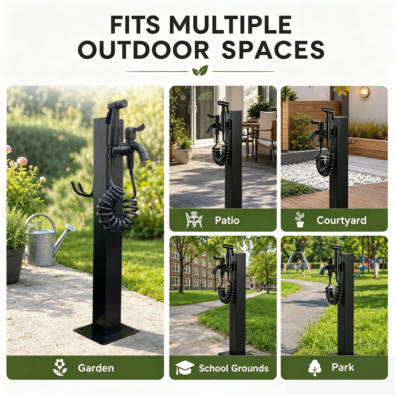 Grifo De Jardín Con Columna, Columna De Agua Exterior De Acero Inoxidable 304 Con Grifo De Latón, Tubo Interior Ppr Aislado, Poste De Agua Para Jardín, Terraza, Patio, Césped Y Parque, Negro