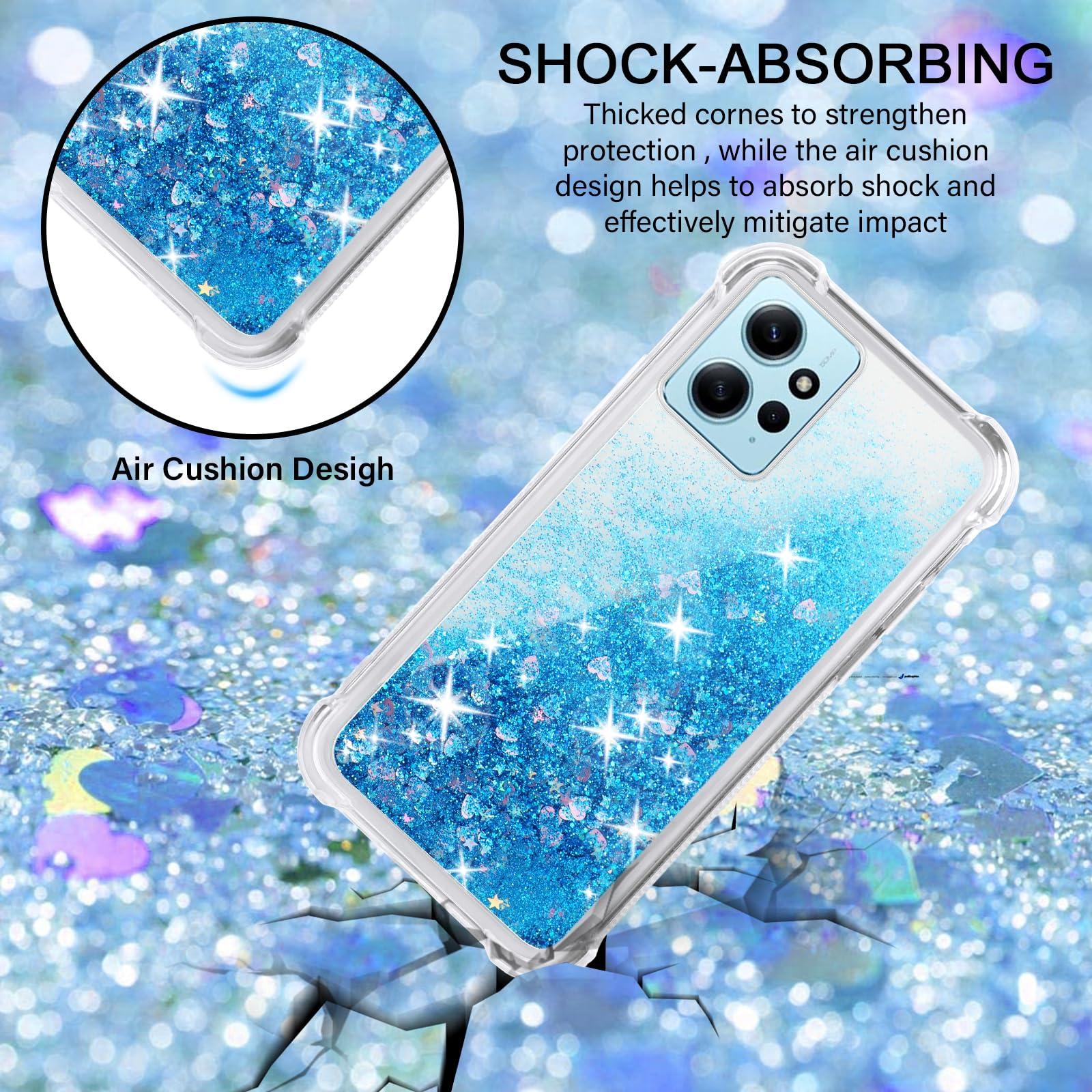 JNERBUYI Cover Protettiva per Xiaomi Redmi 12 4G, Custodia per Telefono Antiurto, Guscio Elettrolitico Squisito, Cover Bumper Glitterata per Ragazze. Nero