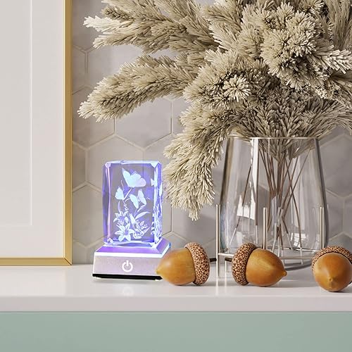 Miniatura 8 de YWHL Regalos de mariposa de cristal 3D para mujeres, figuras de mariposa y lirio grabadas con láser con base de luz para amantes de las mariposas,