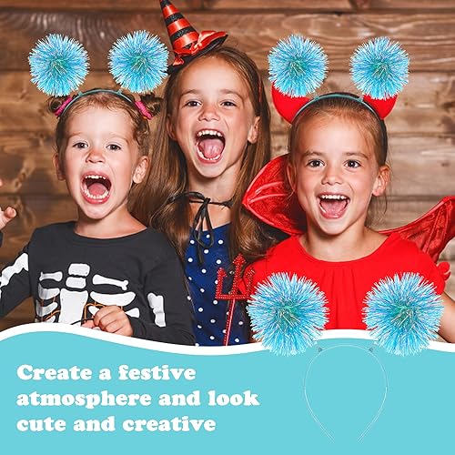 Miniatura 3 de WLLHYF Diadema con tiras de aluminio con pompones, diadema de oropel a la moda, bola esponjosa, lazo para el cabello, accesorios para el cabello