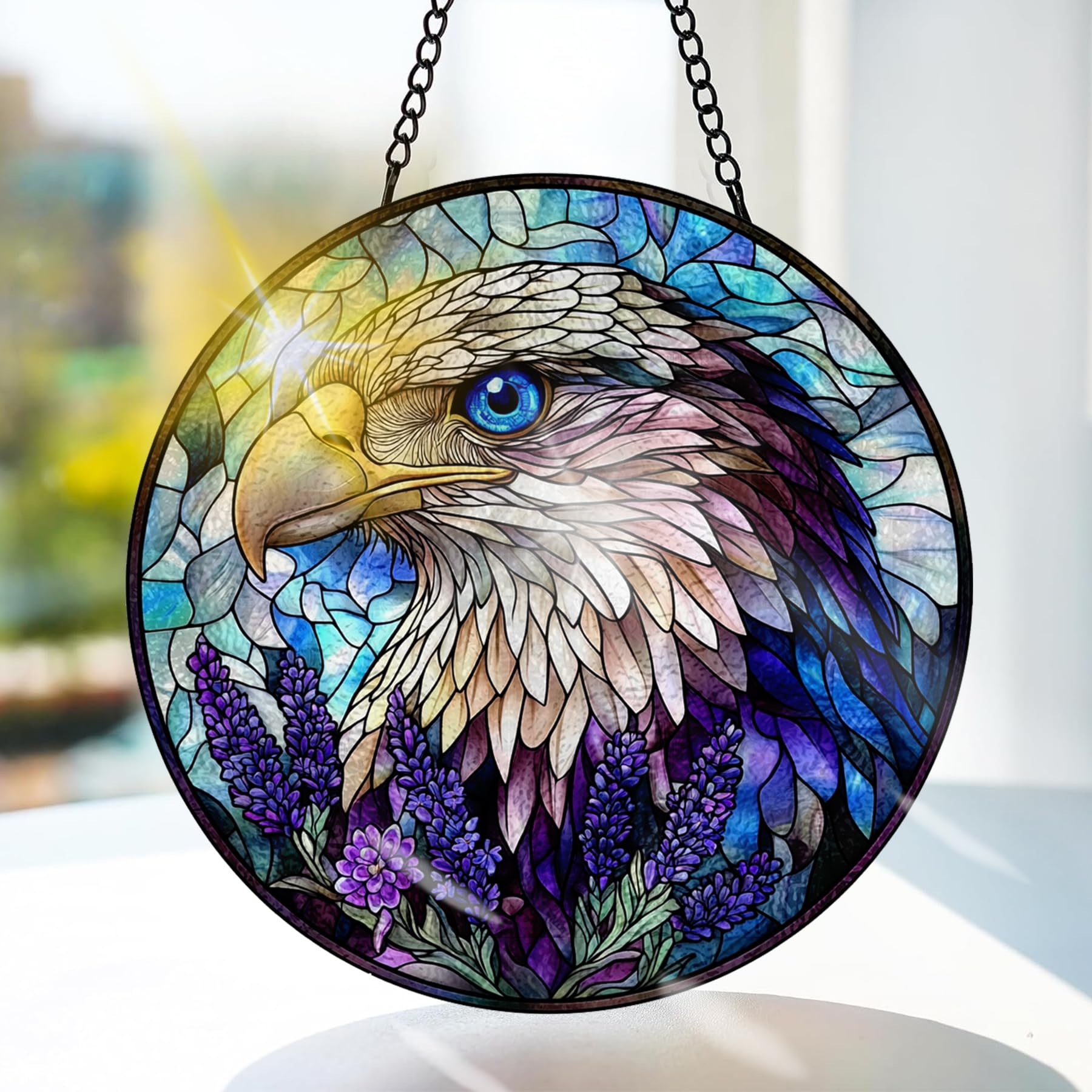 Bimkole Eagle Stained Glass Suncatcher Window Hanging - Animal Indoor Window or Doorway Decoration - Handmade Sun Catcher Decor for Garden Home Christmas & Birthday Gifts 7.87x7.87 inch โ image 1