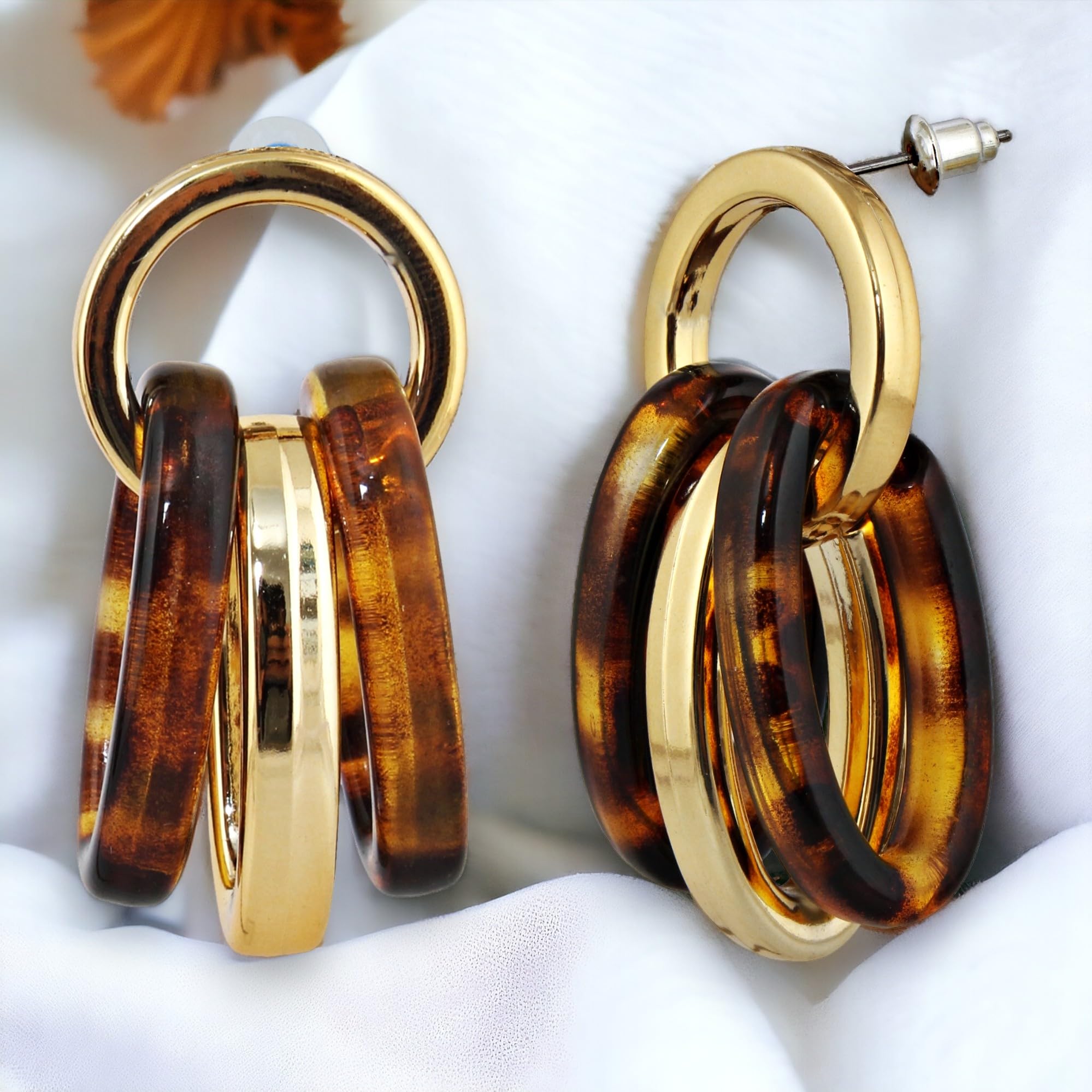 18k Plated Circle Link Drop Earrings with Multiple Rings