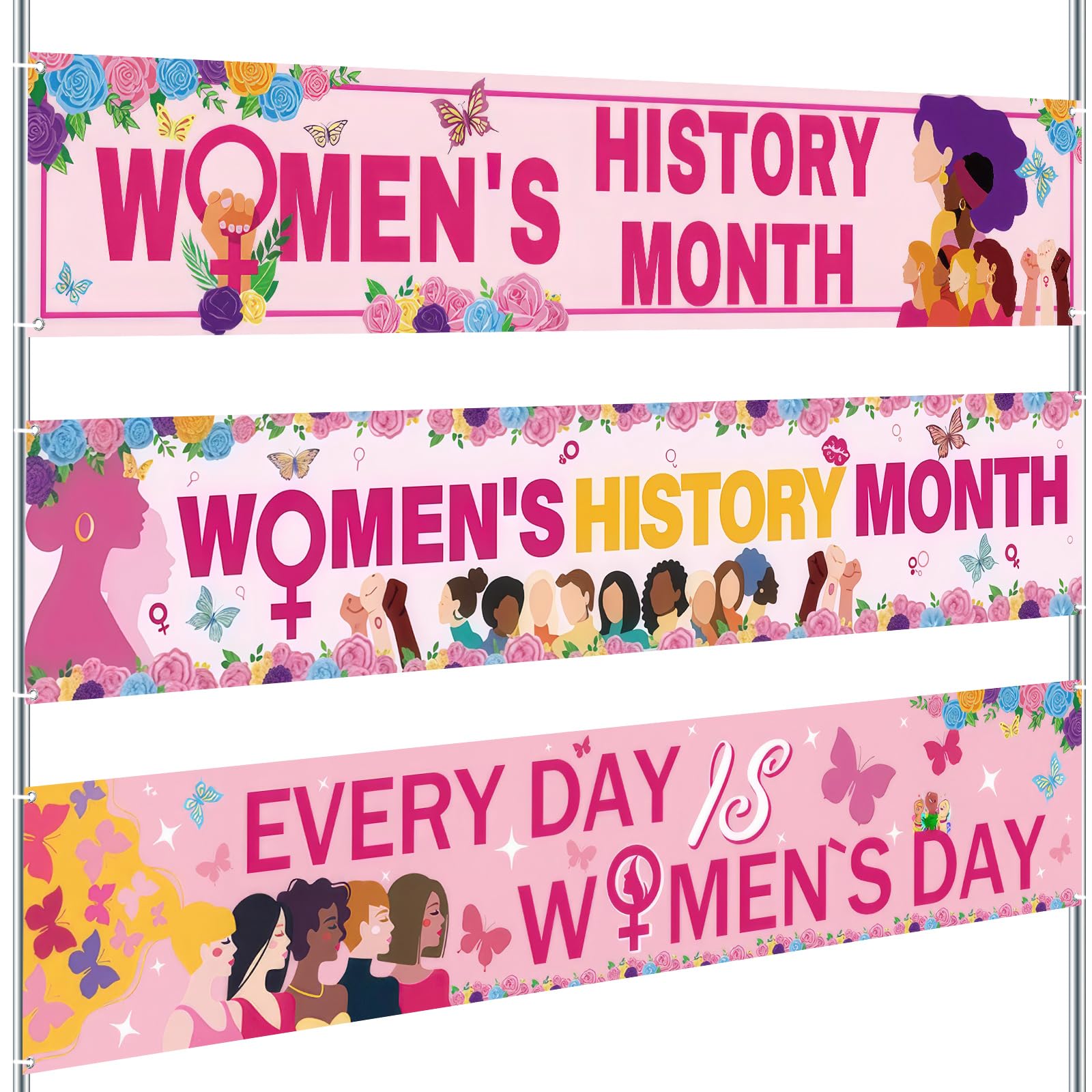 Remagr 3 Pcs Women's Day Banner Every Day is Women's Yard Sign Banner for Female's History Month Decorations Feminist Party Welcome Sign for National Female's Month Decor