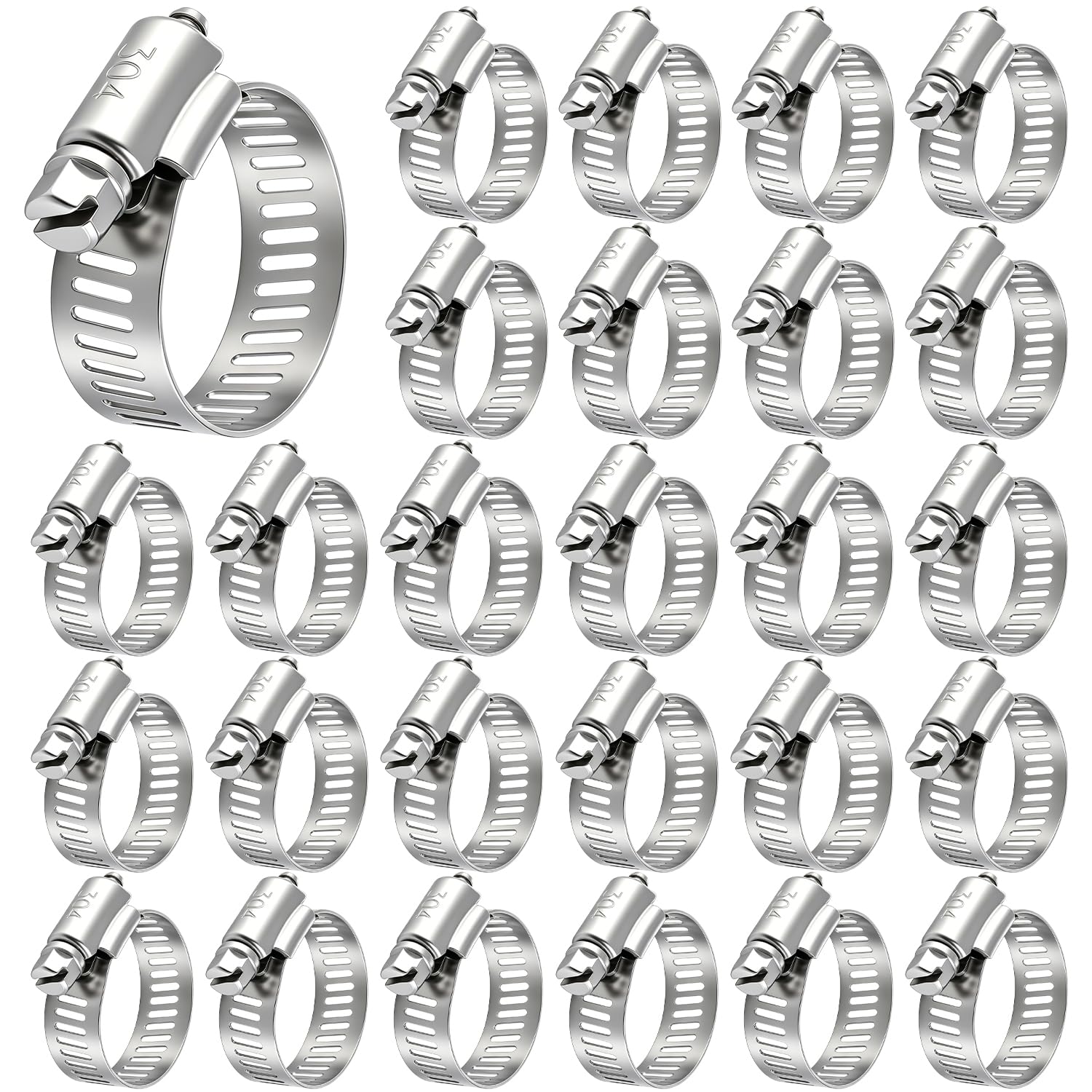 50 Pcs Stainless Steel Hose Clamps 5/8 Inch to 1-1/16 Inch(14-27mm) 304 Stainless Steel Worm Gear Metal Hose Clamps for Pipe, Intercooler, Plumbing, Tube and Fuel Line
