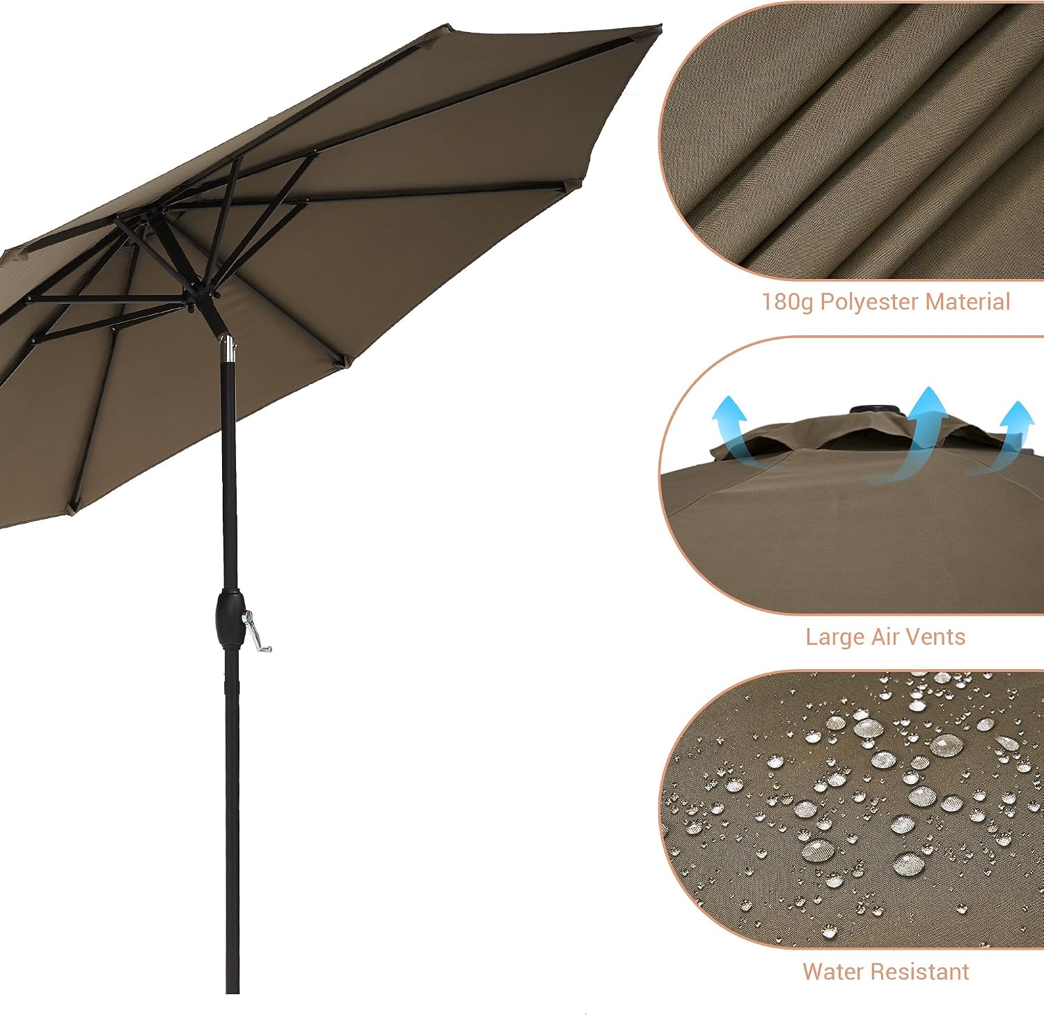 9FT Outdoor Patio Umbrella Outdoor Table Umbrella with Push Button Tilt and Crank Market Umbrella 8 Sturdy Ribs UV Protection Waterproof for Garden Deck Backyard Pool