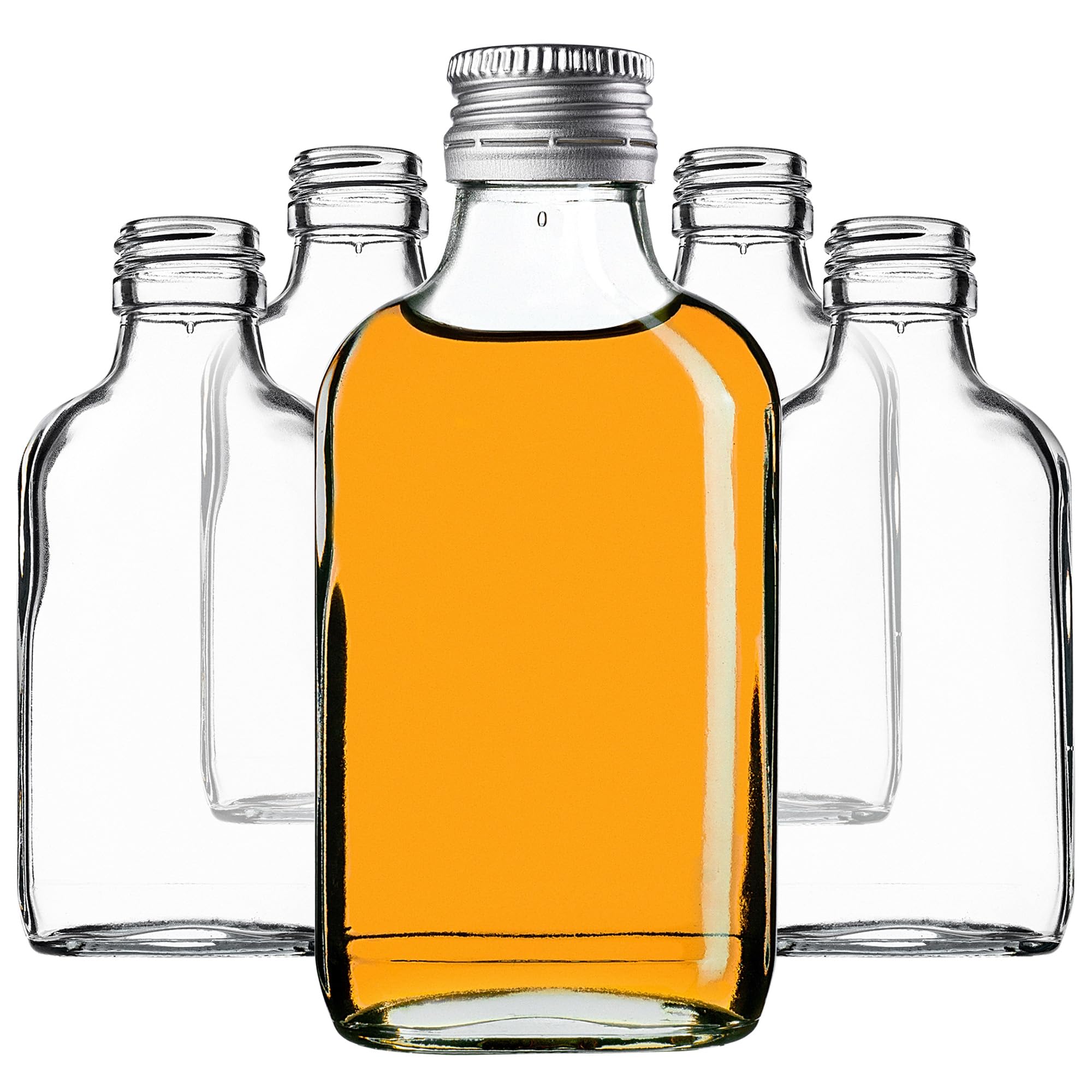 KADAX 100er Set Flachmann 100ml, kleine Glasflaschen mit Schraubverschluss, Fläschchen, leere Flaschen zum Befüllen, mini Likörflaschen, Schnapsflaschen (Silber)