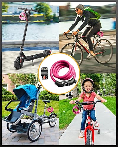 Miniatura 6 de Cable de bloqueo de bicicleta con combinación, alta seguridad de 5 dígitos de combinación reiniciable, antirrobo, con soporte de montaje para