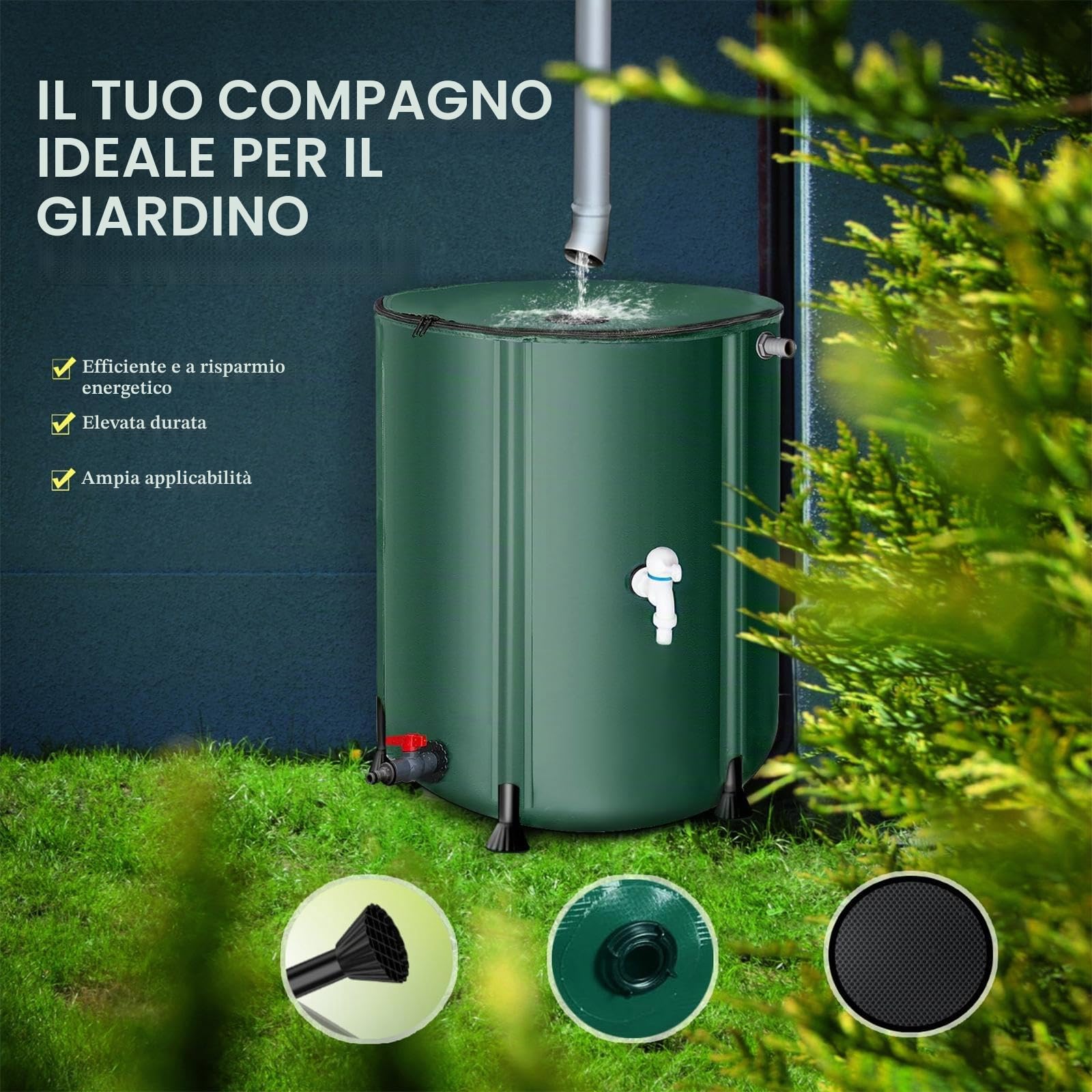 Baoblaze Barile di Raccolta dell'Acqua piovana Pieghevole, Raccoglitore d'Acqua, Serbatoio di stoccaggio dell'Acqua piovana Portatile in PVC per, 50 Litri