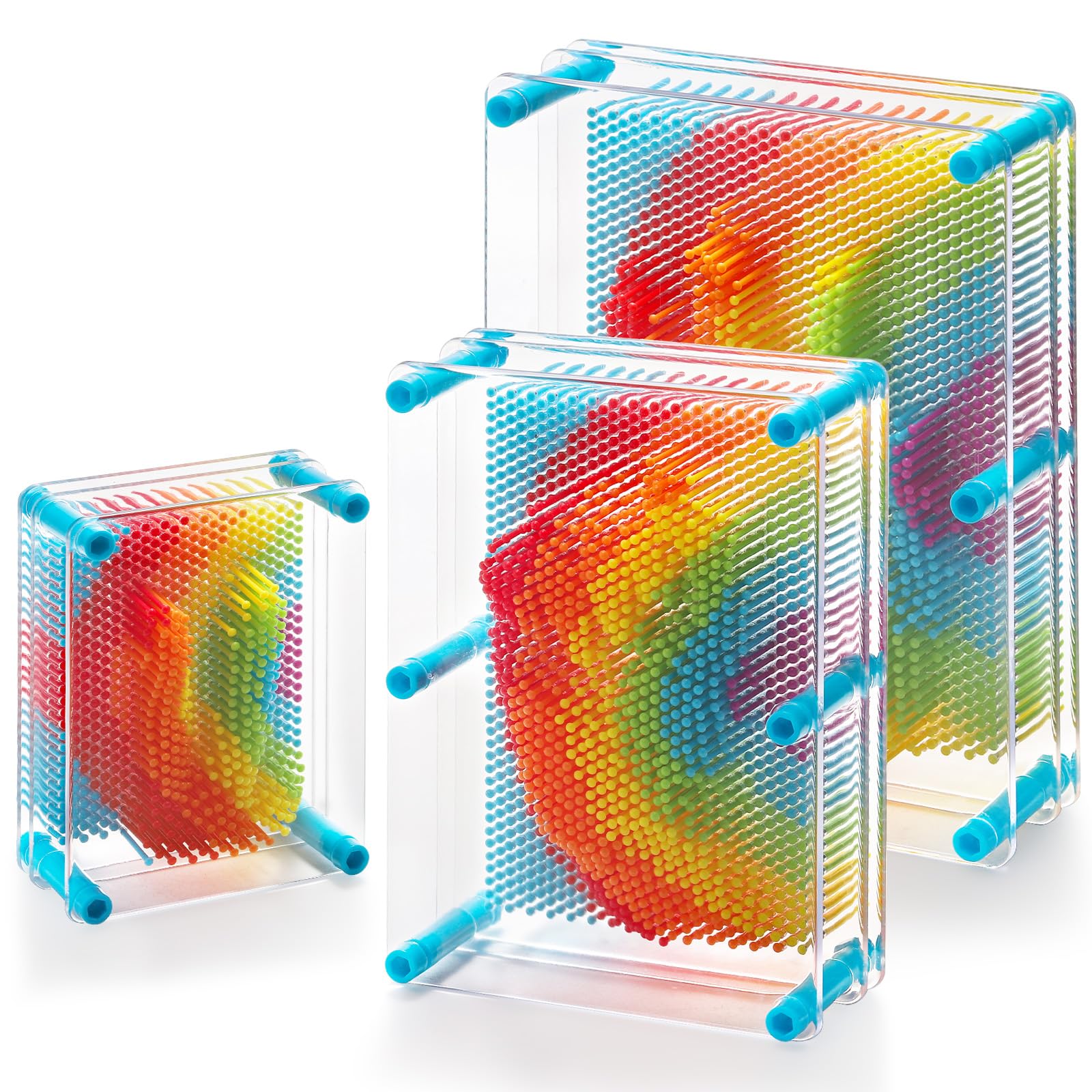 Hacaroa 3 Pack 3D Pin Art Toy, Rainbow Plastic Pin Art Board Sensory Toys, Pin Impression Sculpture Needle Toy for Autistic Children, Kids, Adults, 3 Sizes