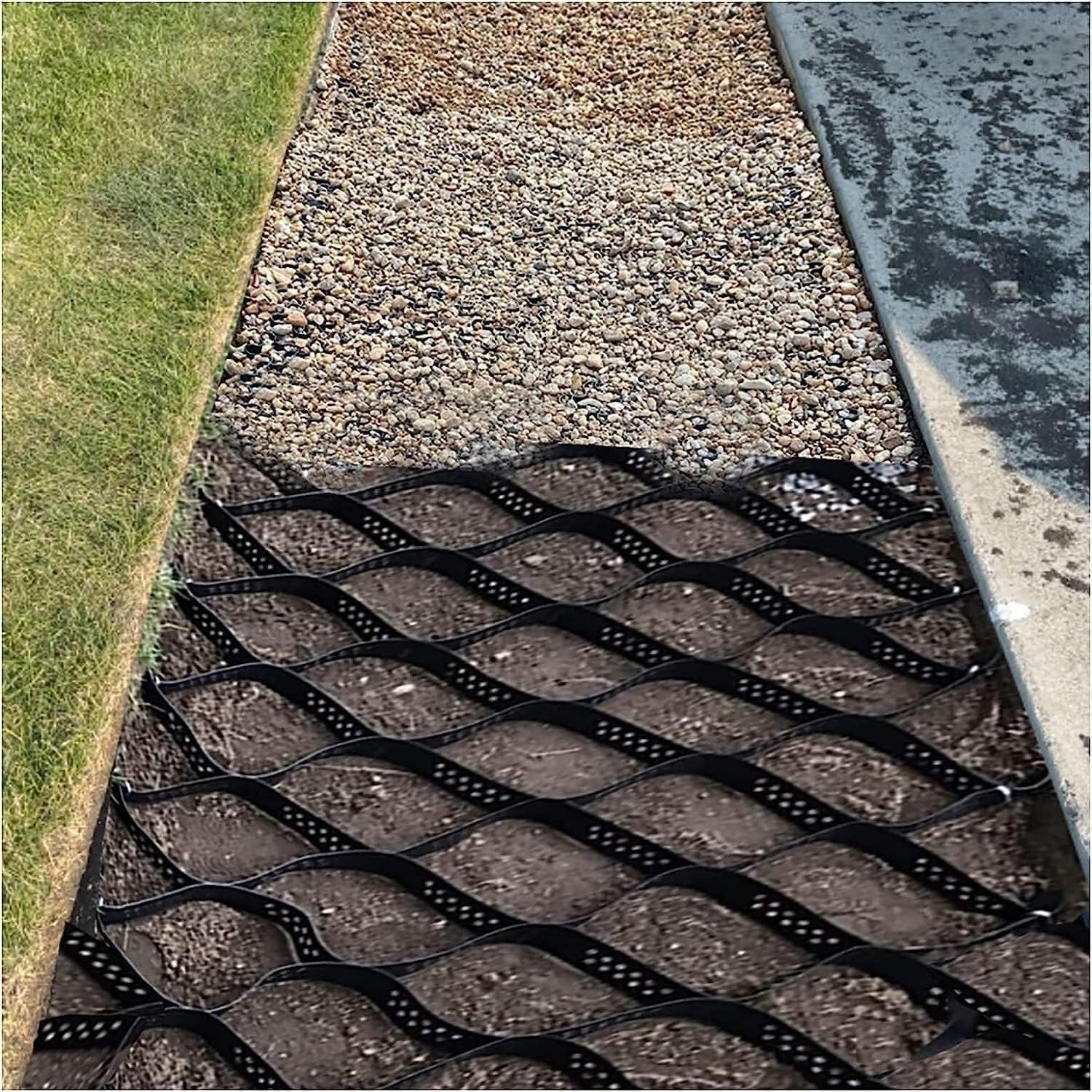 Przepuszczalny stabilizator żwiru o długości 5 cm do kamienia gruntowego i trawy, nośność 1800 funtów, dostępny w rozmiarach od 9 m do 9 m, idealny do układania krajobrazu i kontroli erozji
