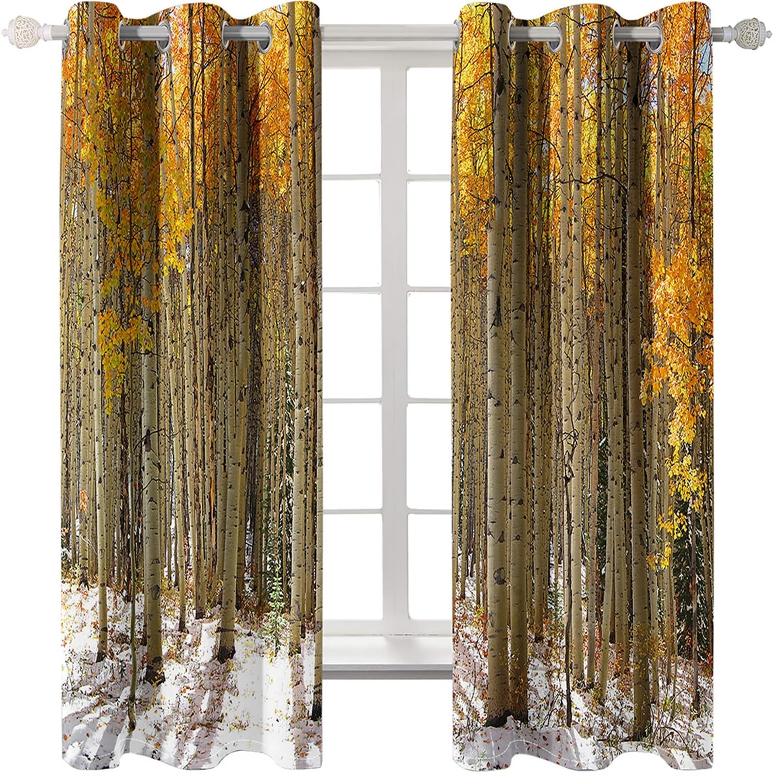 Zasłony do sypialni 244 cm długości, zasłony zaciemniające do pokoju, 2 panele 42 szer. x 244 cm dł. jesienne drzewa, sceneria, termiczne zasłony zaciemniające
