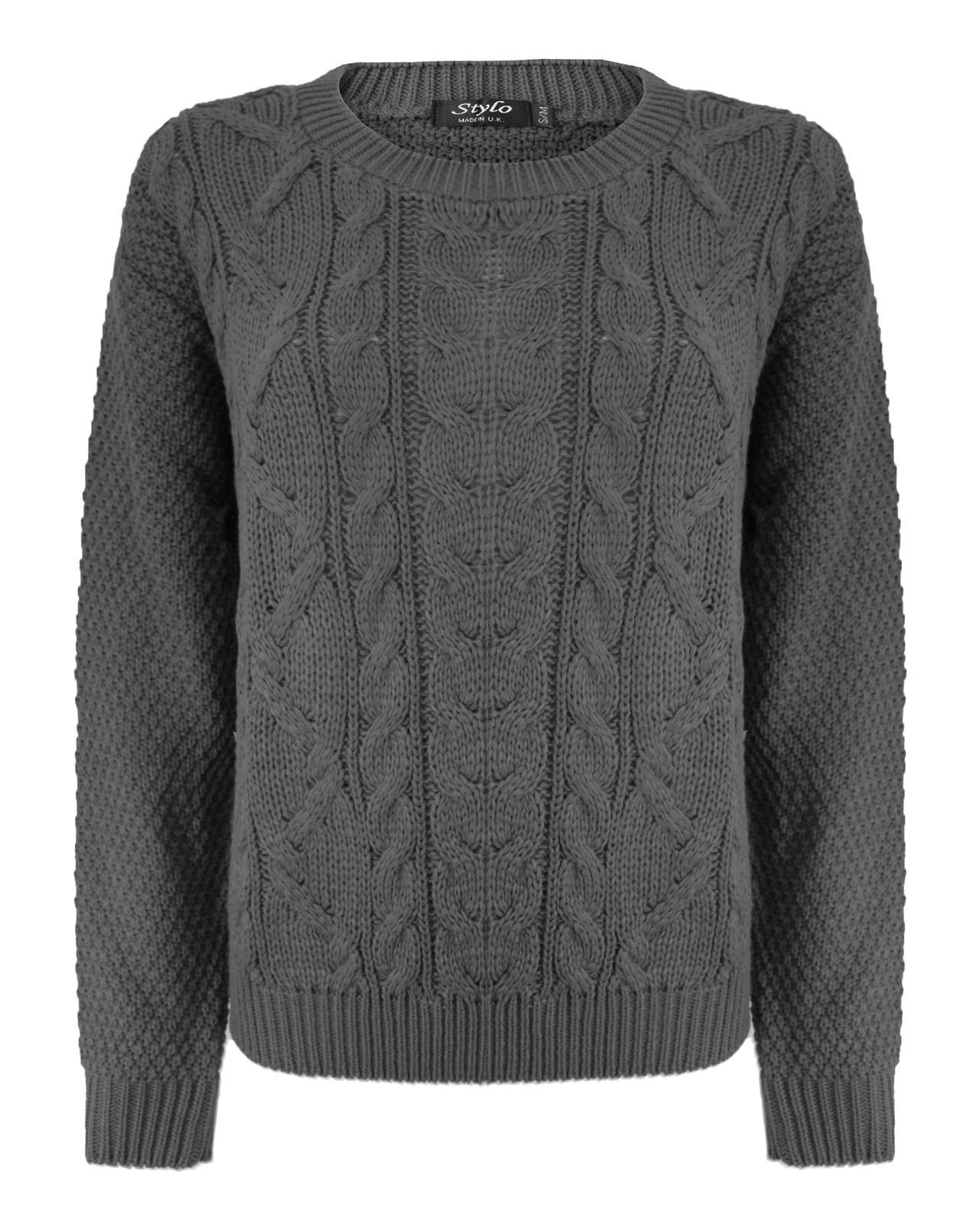 Generation Fashion Women's Charcoal Grey New Cable Knit Crew Round Neck Long Sleeve Knitted Jumper Sweater [Charcoal,Lxl]