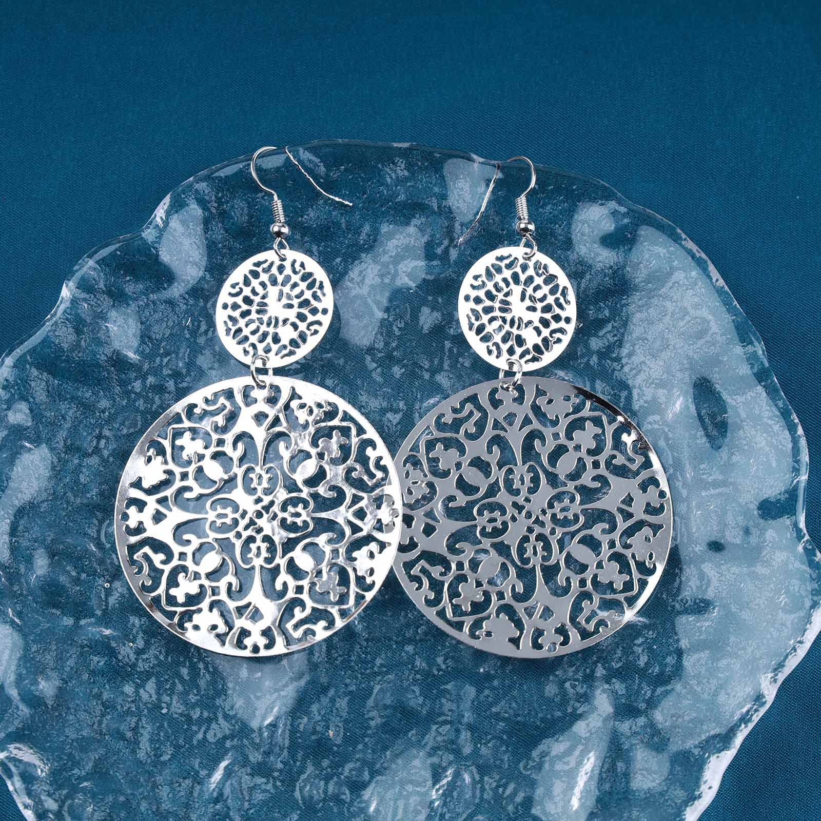 Inateannal Vintage Filigrana Disco Goccia Orecchini Argento Filigrana Cerchio Penzoloni Orecchini Doppio Cerchio Goccia Gancio Orecchini Vuoti Filigrana Rotonda Fiore Orecchini Gioielli Per Donne E