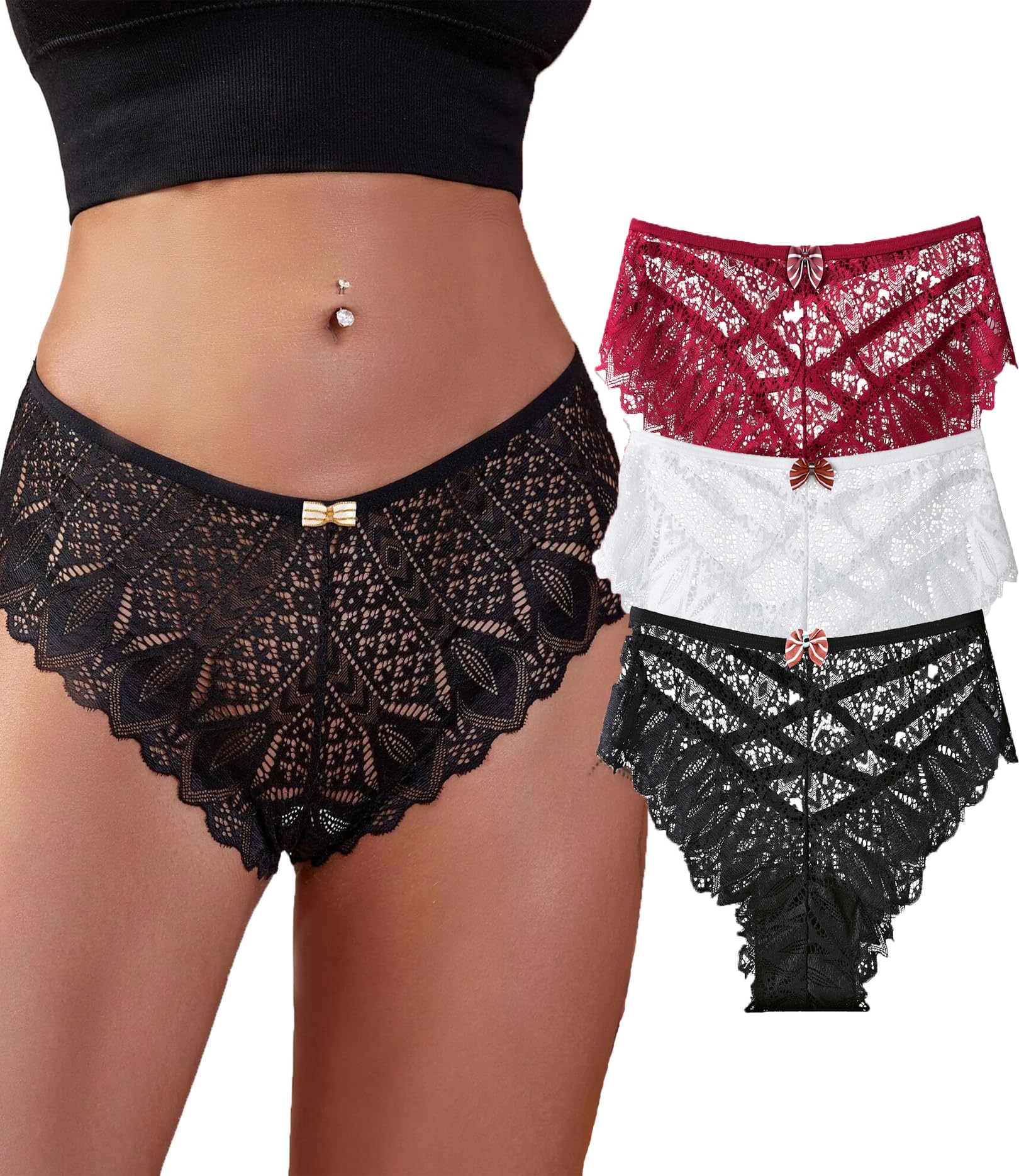 ZZSHLMY Womens Sexy Thongs Lace Panties Underwear Low Rise Plus Size Underpants Pack of 1-3