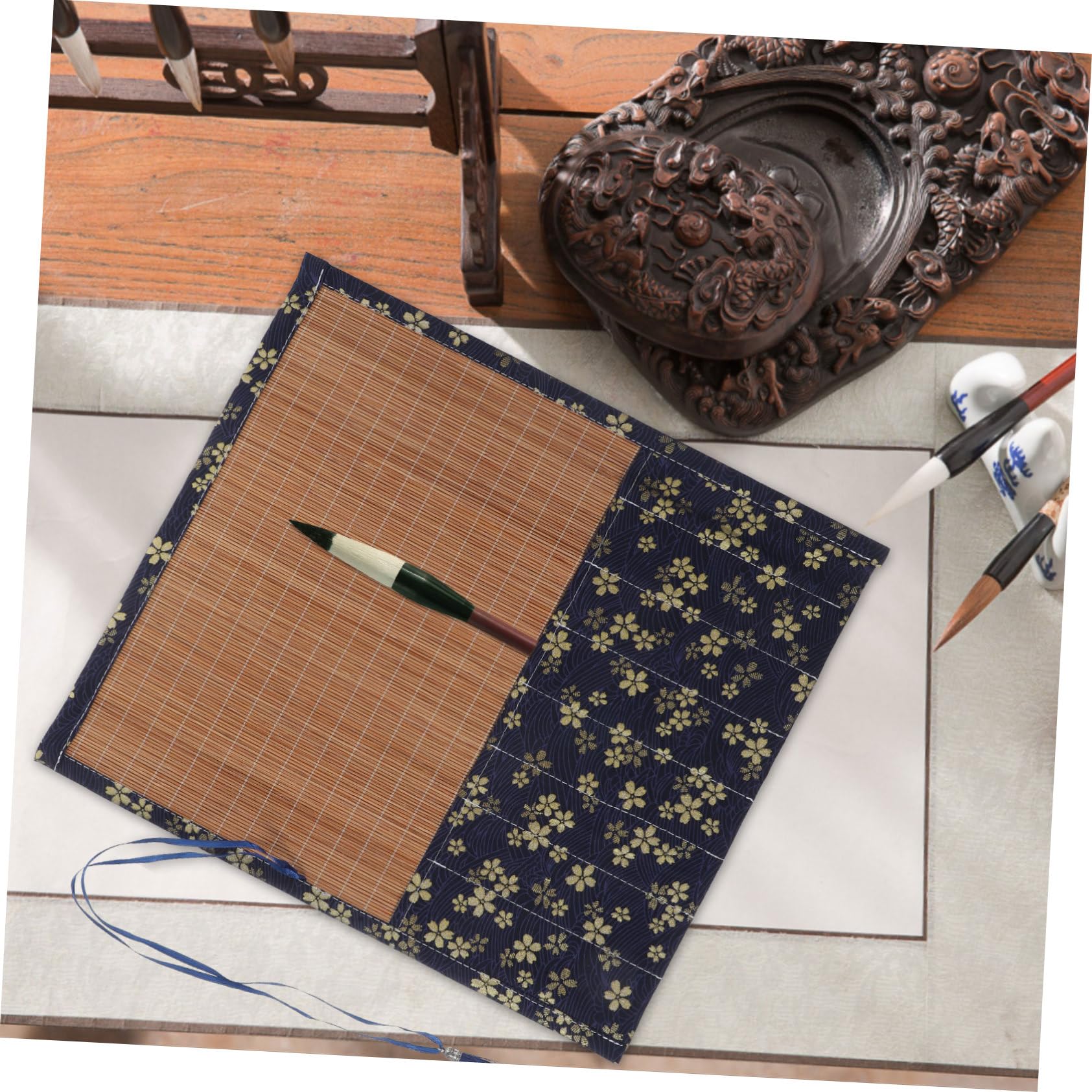 3piezas Bolsa Enrollable para Lápices y Pinceles De Caligrafía Estuche De Almacenamiento Portátil para Artistas Organizador De Materiales De Dibujo Diseño Floral