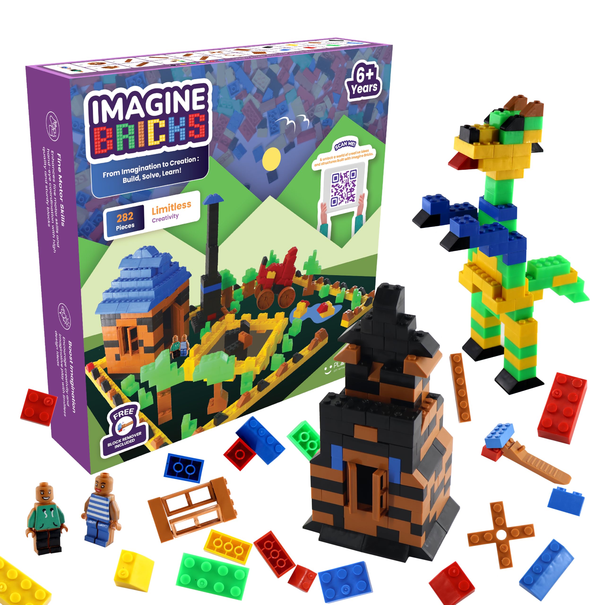 Imagine Bricks - 282 Multicolour Interlocking Blocks, Building Blocks Construction Set for Boys & Girls, Boost Imagination & Fine Motor Skills, 6+ Years-image-14