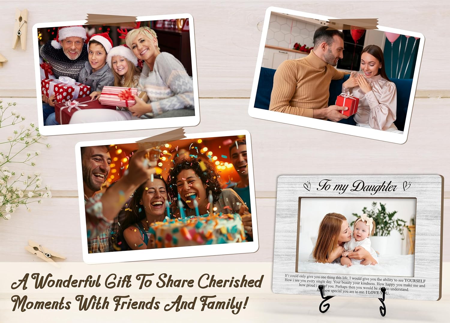 Daughter Photo Frame, To My Daughter Wooden Tabletop Picture Frame With Stand, Best Daughter Gifts From Mom, Bridal Shower Gifts, Daughter Gifts For Birthday Christmas Wedding Graduation -A56 - Image 5