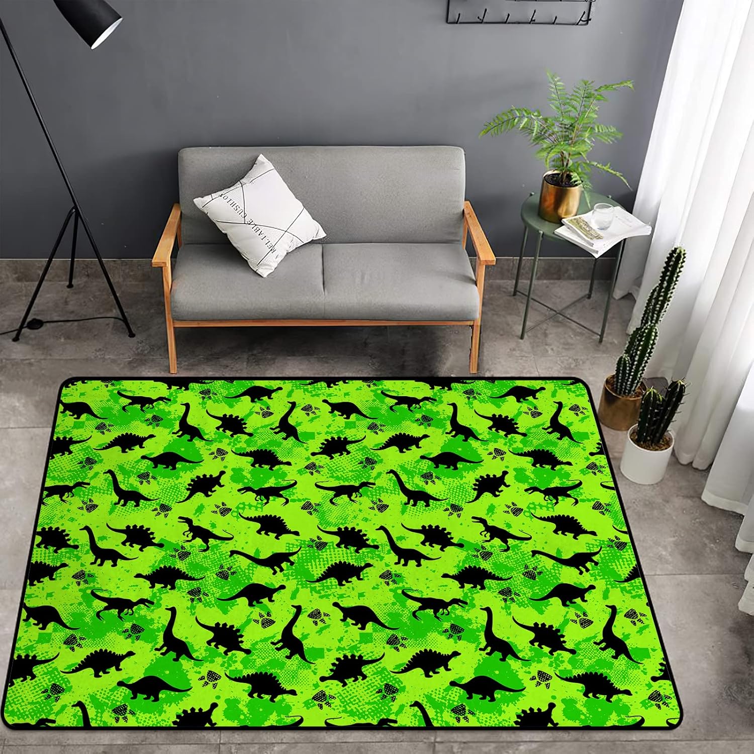 Washable Area Sponge Rug Pad for Kids Girls Bedroom Living Room Cute Kids Dinosaurs, Cartoon Colorful Neon Art Dinosaur Non-Slip Carpet Super Soft Extra Thick Bathroom Home Indoor Small Floor Rugs