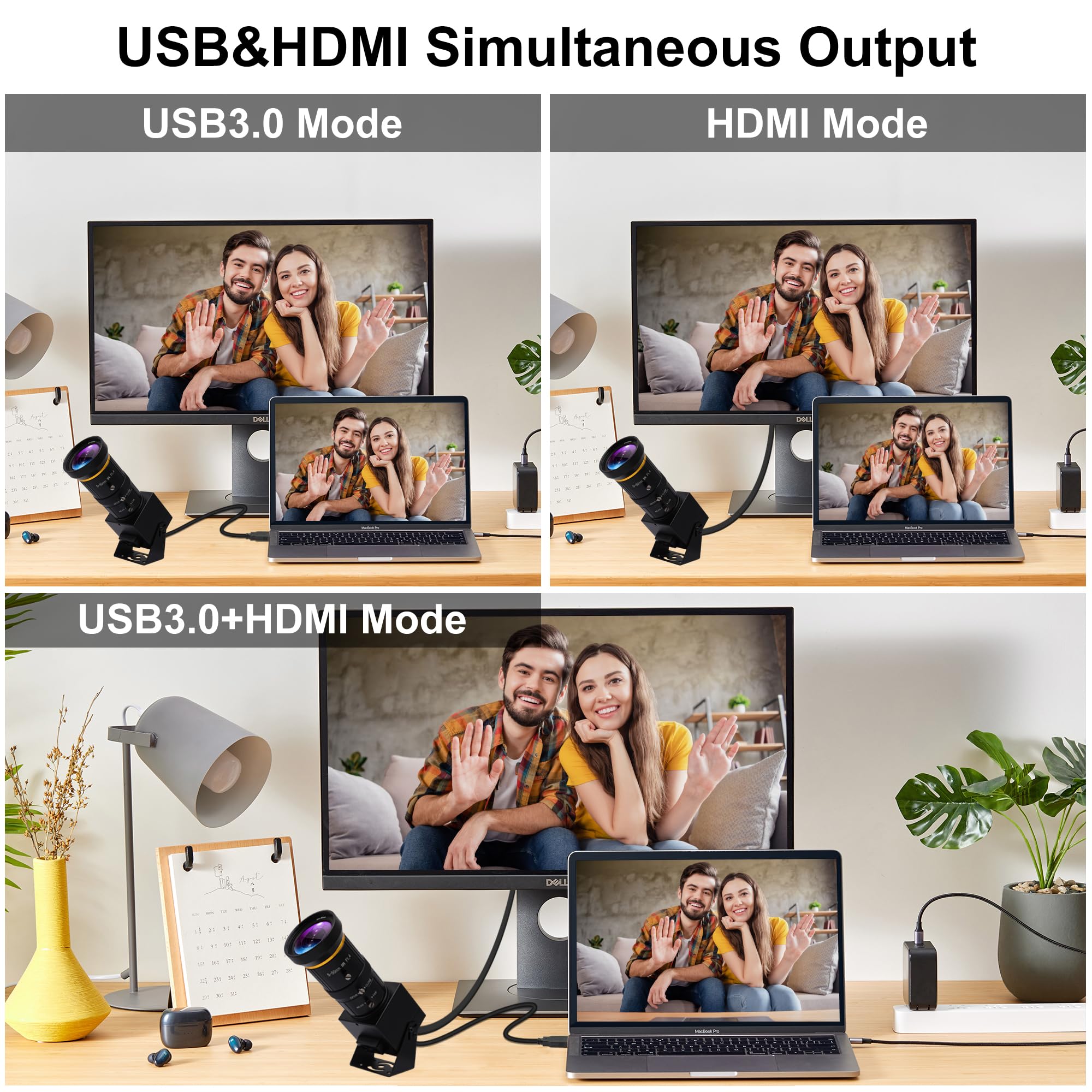 Zoom Ottico 10X 60fps HDMI USB3.0 Fotocamera 4K Ad Alta Velocità H.264 Uscita simultanea Webcam PC Plug and Play per Sicurezza Informatica Industriale Live Streaming CCTV Proiettore