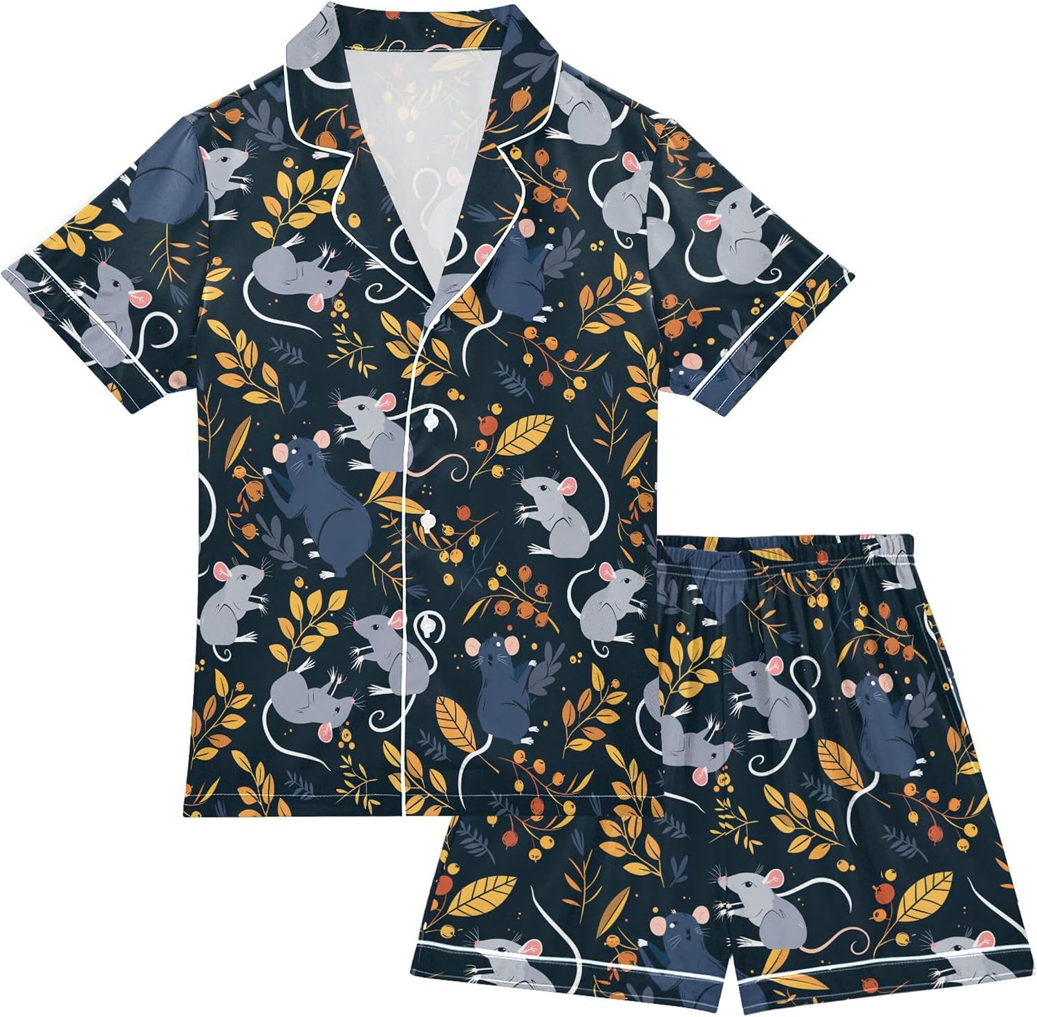 Silk Pajama Sets Short Sleeve Pajamas Soft Sleepwear 2 Piece Pjs Set