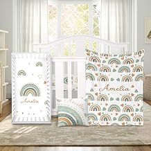 Custom Baby Crib Bedding Set - Rainbow Nursery Bedding 3 Piece Set with Personalized Name Design - Soft Chic Flannel Blanket, Crib Sheet, Pillowcase for Newborns Boys Girls Gifts Color07