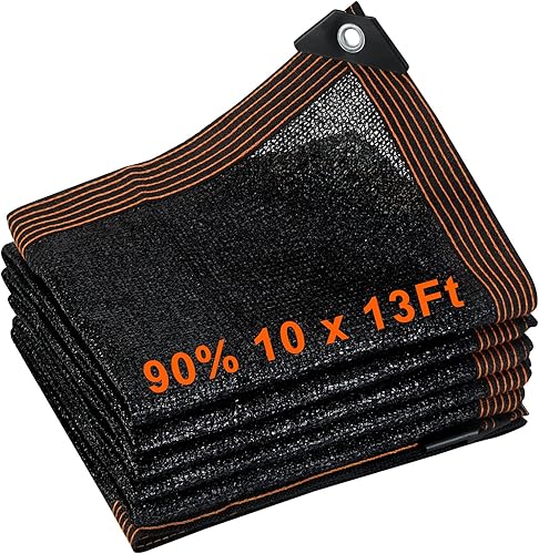Tela de sombra 90% 10 pies x 13 pies, red de sombra con ojales, red de bloqueo UV para plantas, cubierta de invernadero, granero, flores, patio,