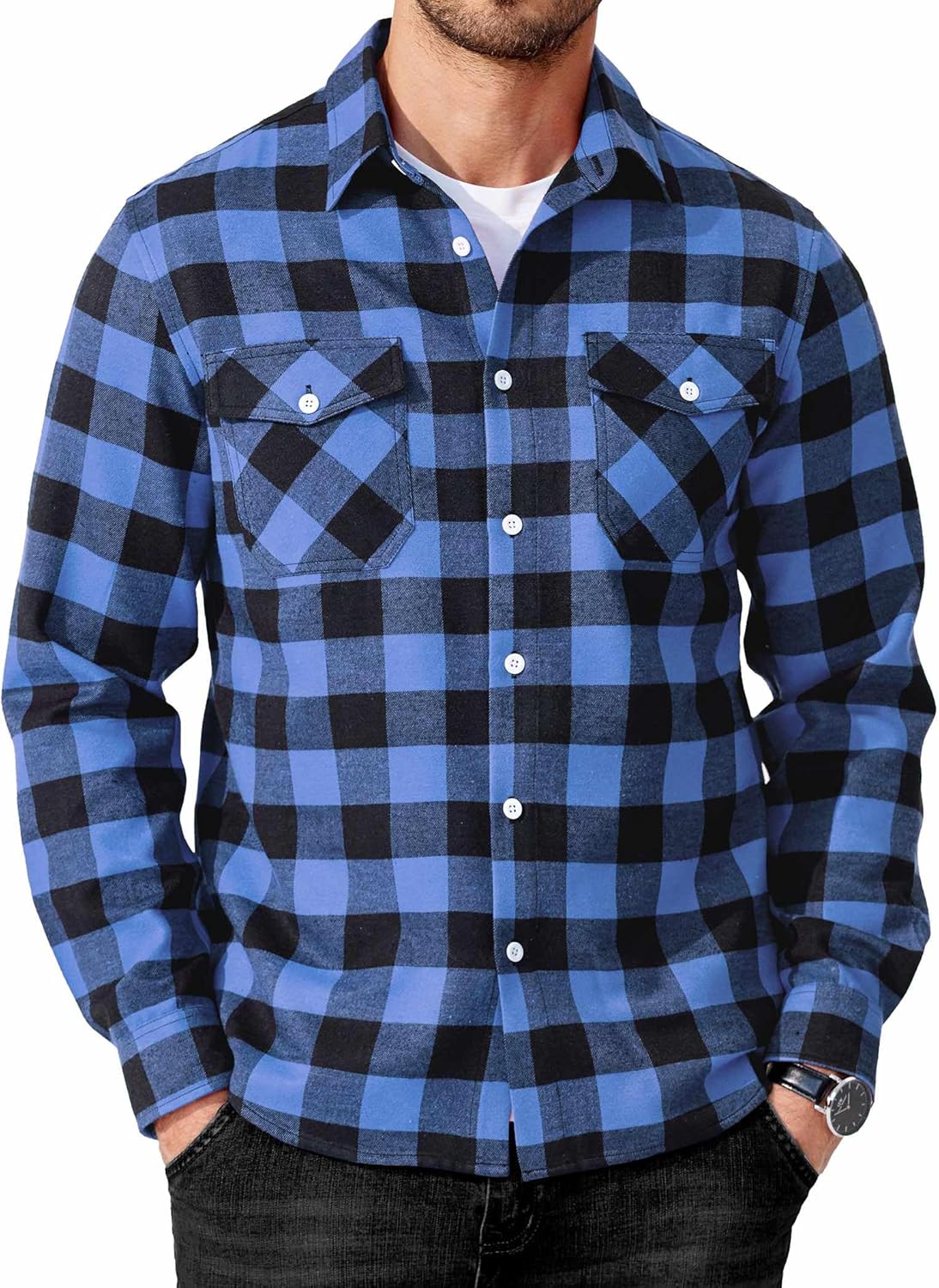 COOFANDY Mens Flannel Shirts Long Sleeve Casual Plaid Button Down Shirt Cotton Shirt Cowboy Work Shirts with Pockets