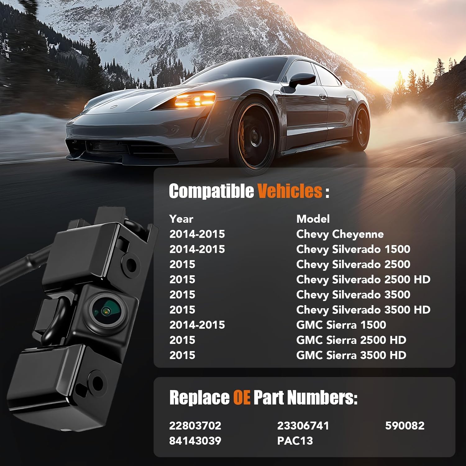 Backup Camera Rear View Compatible with 2014 2015 Chevy Silverado Cheyenne GMC Sierra 1500 2500 HD 3500 HD Night Vision Park Assist Reverse Camera Replaces# 22803702, 23306741, 84143039, PAC13
