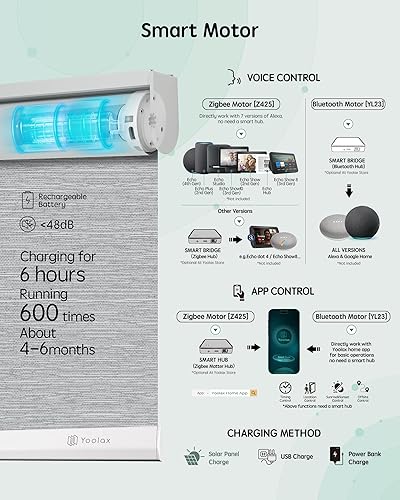 Miniatura 42 de Yoolax Persianas motorizadas con control remoto, persianas inteligentes opacas para ventanas, persianas enrollables motorizadas, persianas Tela