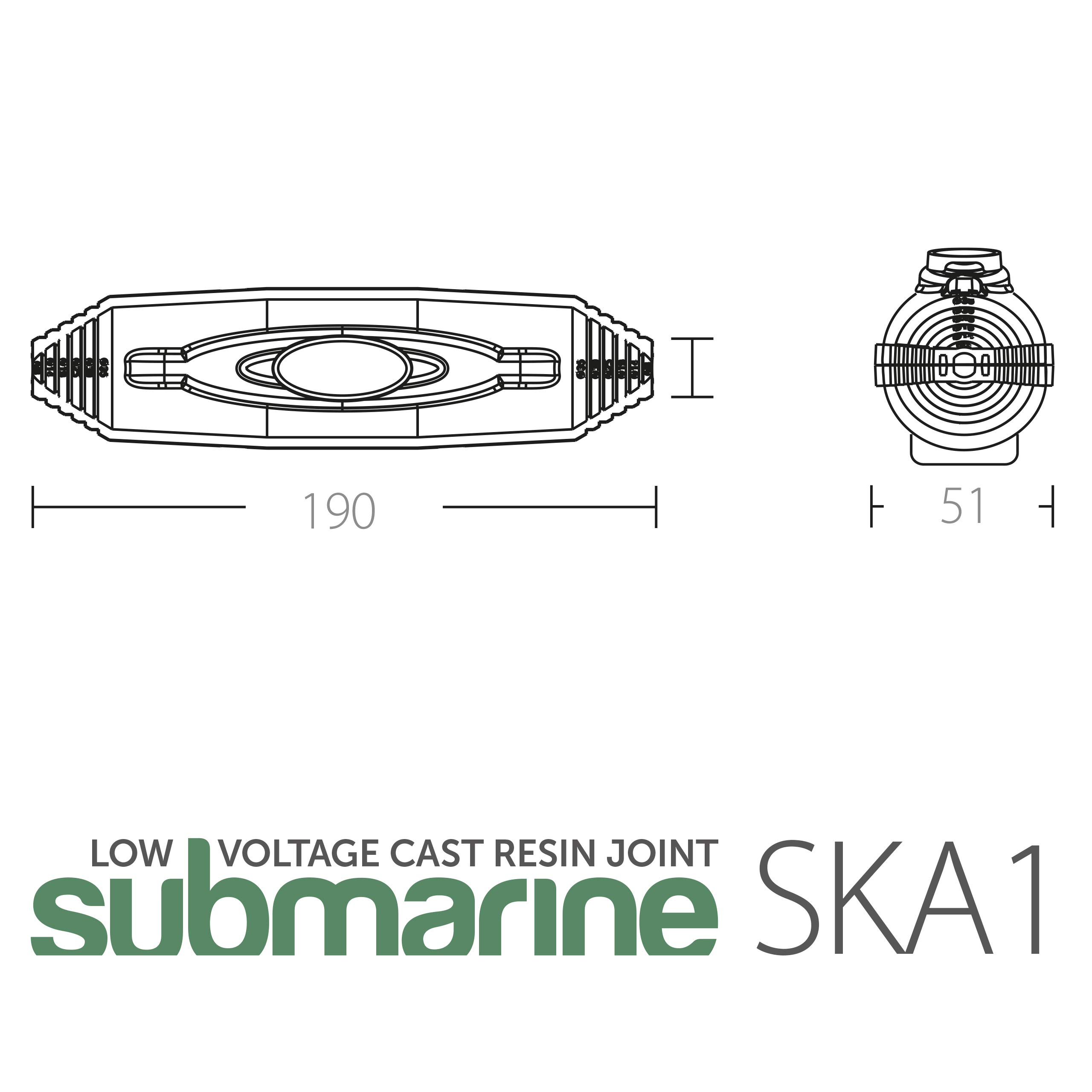 Joint de ligne de kit sous-marin Etelec, en résine d'état solide, câbles jusqu'à 5 pôles, intérieur intérieur, aérien, submergé, séparateur inclus (diamètre du câble min 7 max 30 mm)