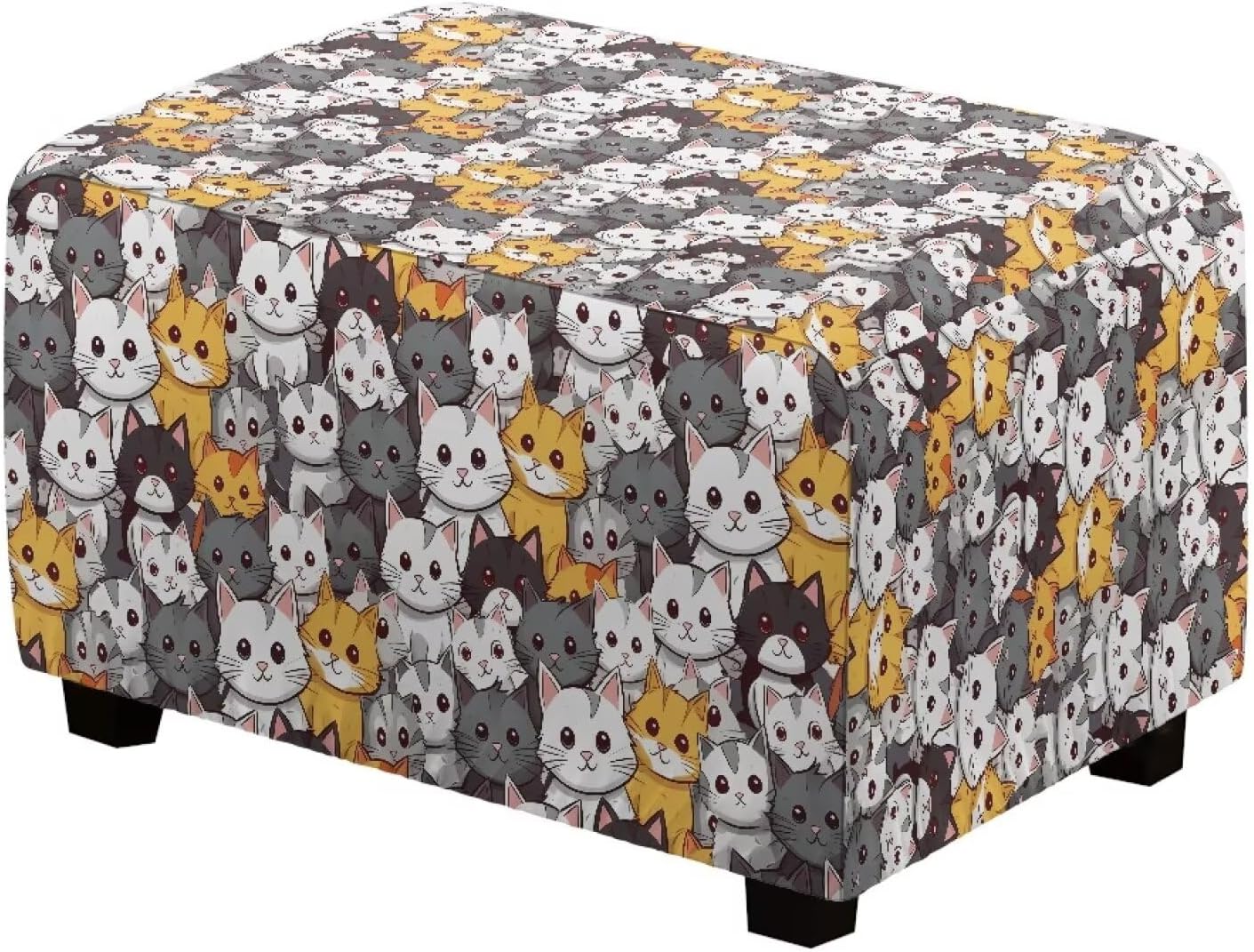 Talayituse Cat Print Ottoman Cover Waterproof Rectangle Ottoman Covers Thick Slipcover for Living Room, Washable Storage Footstool Furniture Protector for Dogs, Pets, S