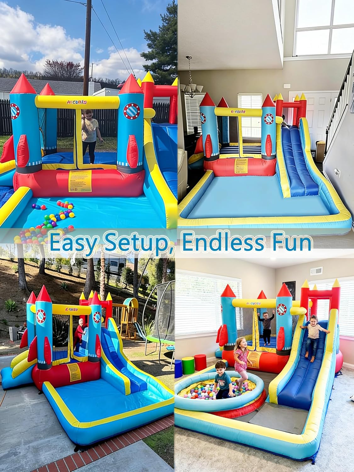 AKEYDIY Bounce House for Big Kids 8-12, Rocket Theme Kids Inflatable Bounce House for 3-6,with Slide,Climbing Wall,Bouncer Area,Pool, Bounce Castle with Blower for Indoor Outdoor Backyard Gift