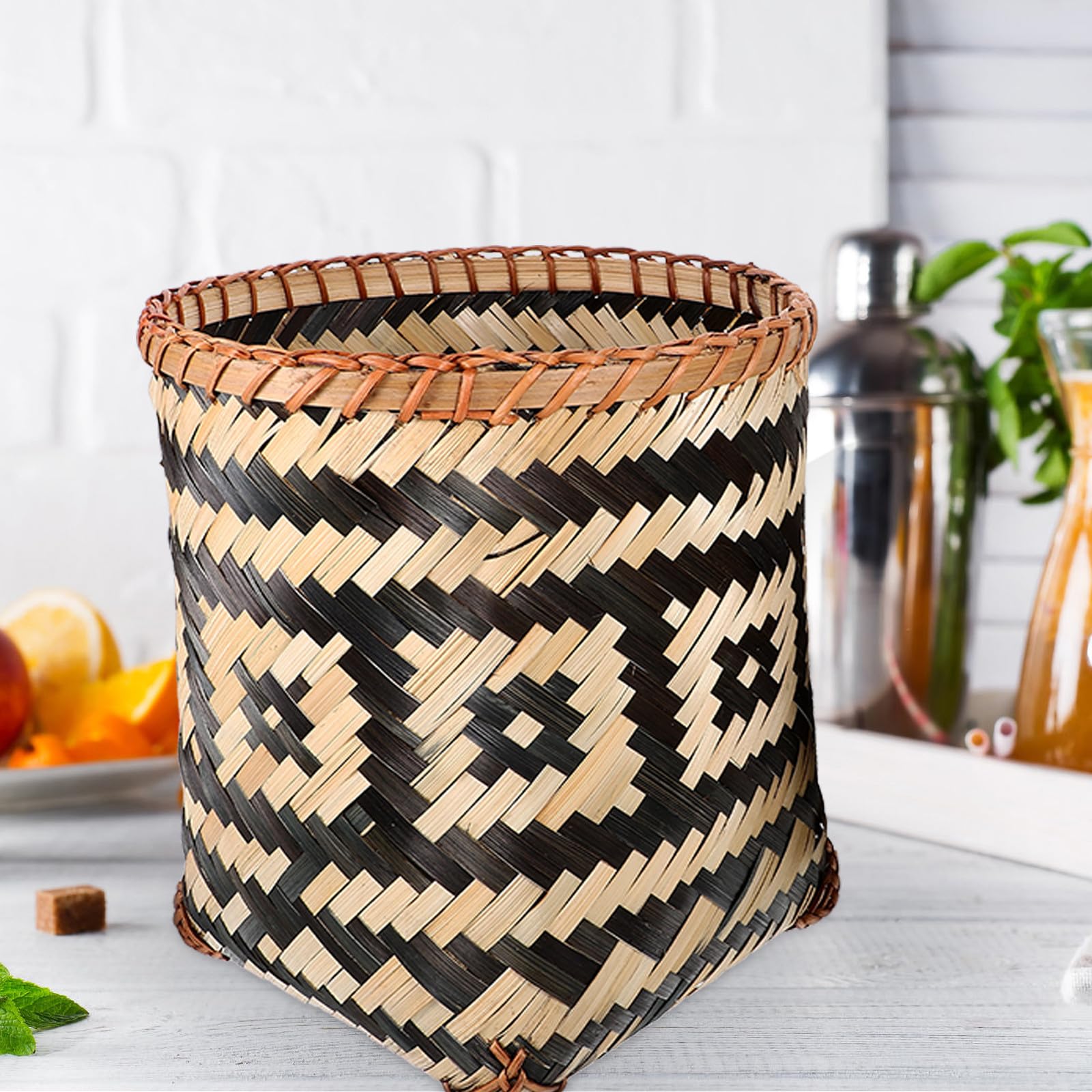 UKCOCO Cestino Intrecciato in Bambù 2 Pezzi Set, Porta Carta Straccia e Portaoggetti Decorativo per Casa, Bagno e Soggiorno, Capacità Elevata, Leggero e Facile da Pulire, Stili multipli