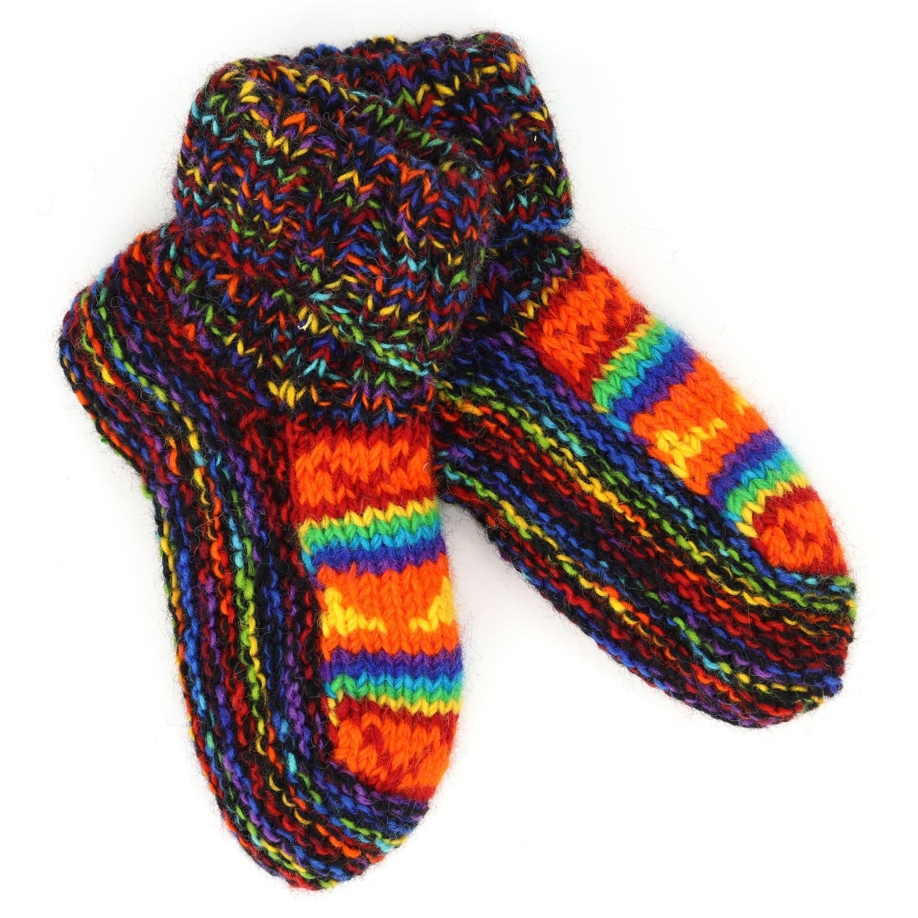 LOUDelephant Hand Knitted Wool Slipper Socks - SD Black Rainbow Orange